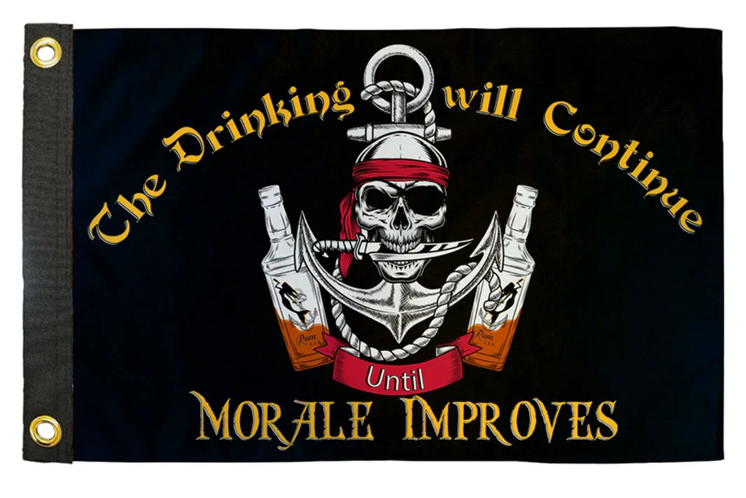 Drinking Will Continue Boat Flag 12x18in Pirate Skull Nautical Funny Flag