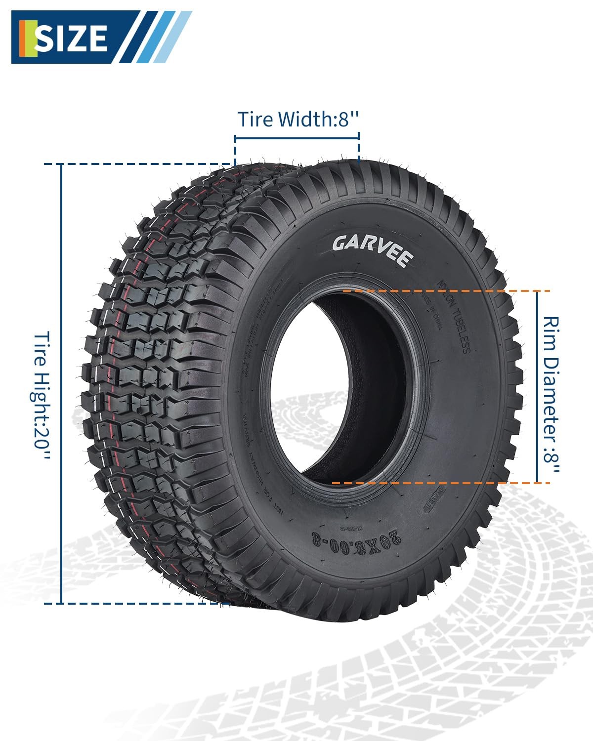 Set Of 2 20×8-8 Lawn Mower Tires 4Ply 20x8x8 Garden Tractor Turf Tyres 20×8.00-8