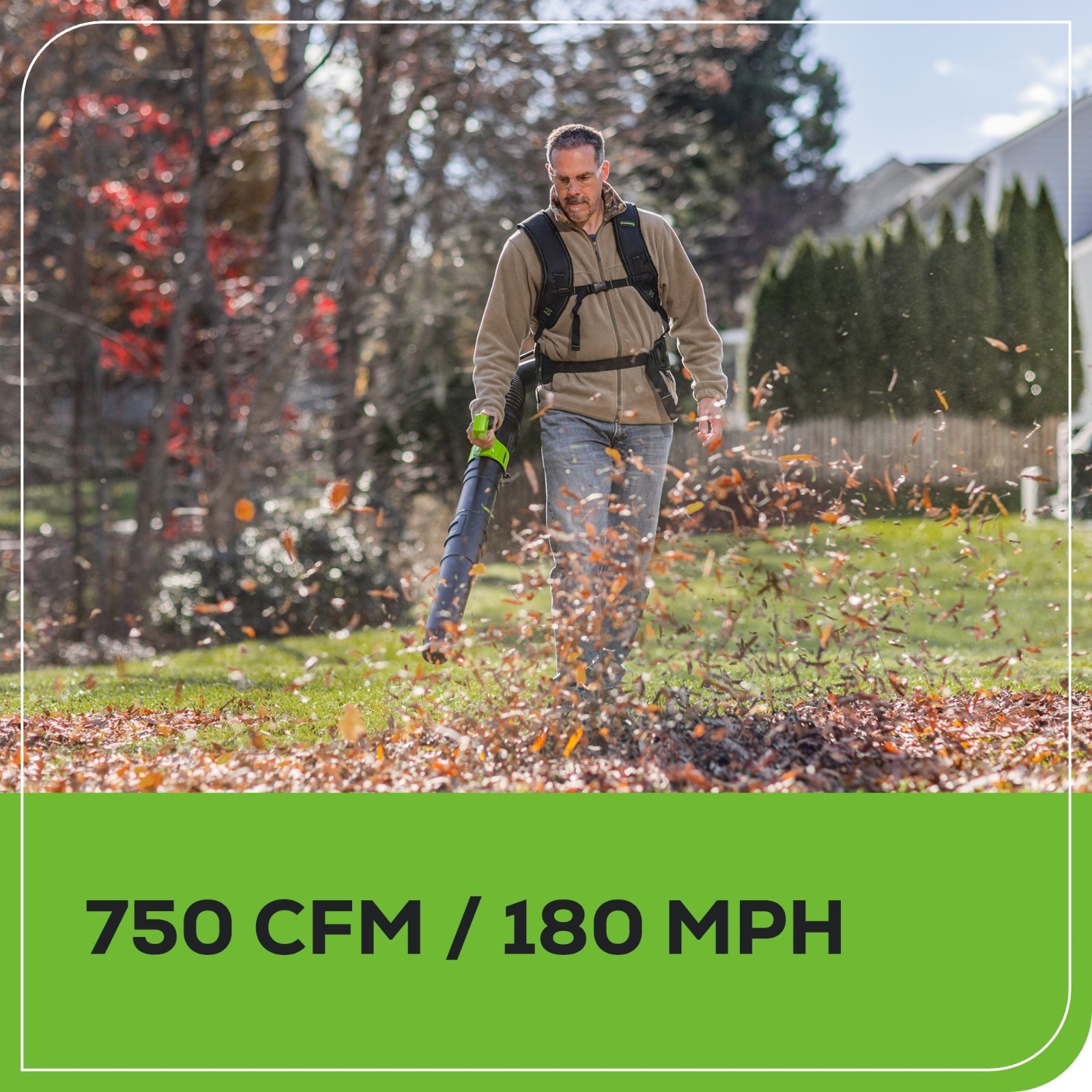 Greenworks 80V 750CFM Backpack Leaf Blower with 4Ah Battery and Rapid Charger