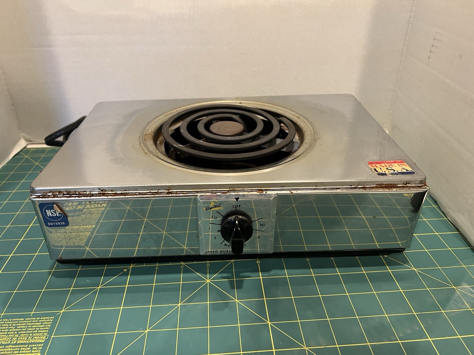 13×8” RARE Capitol Single Electric Burner USA Works Tested CUL 250 VINTAGE 1100w
