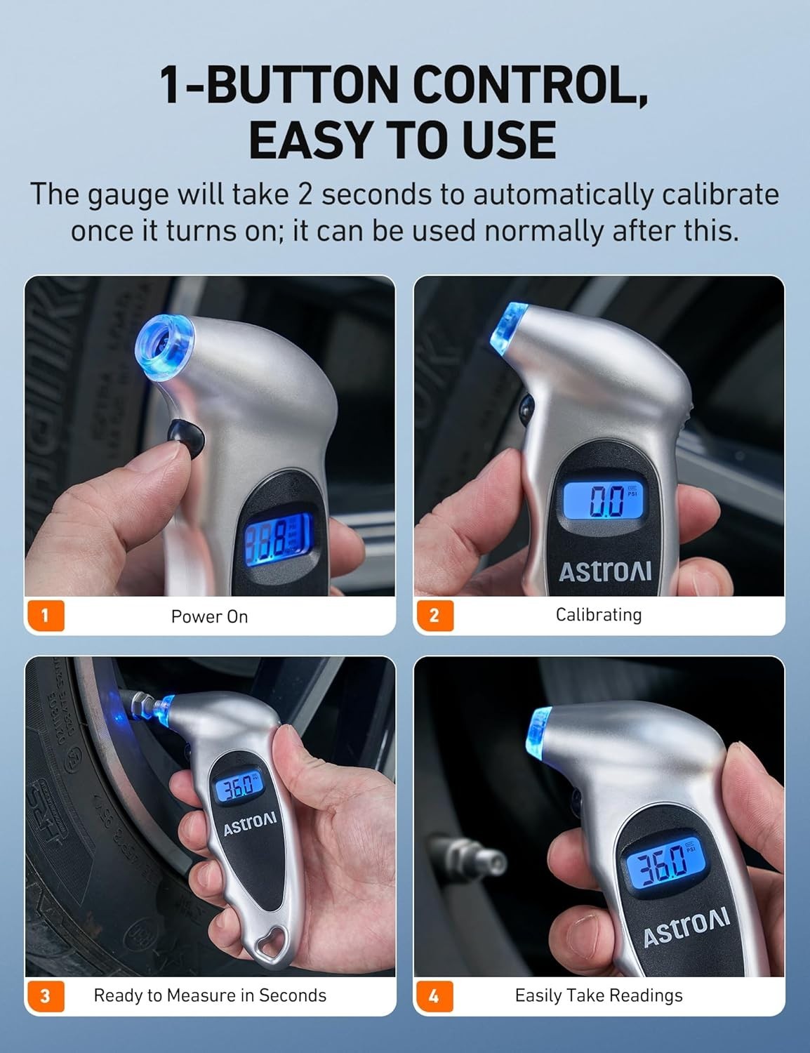 AstroAI Digital Tire Pressure Gauge 150 PSI Backlit LCD Air Gauge Car Truck ANSI