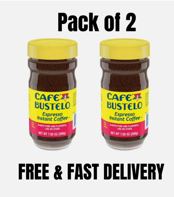 (PACK OF 2) Cafe Bustelo, Espresso Style, Dark Roast Instant Coffee, 7.05 oz Jar