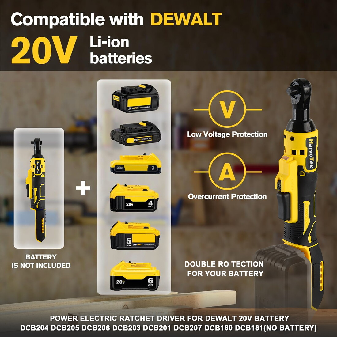 Brushless Cordless Electric Ratchet Wrench 3/8″ for Dewalt 20V Li-Ion Battery