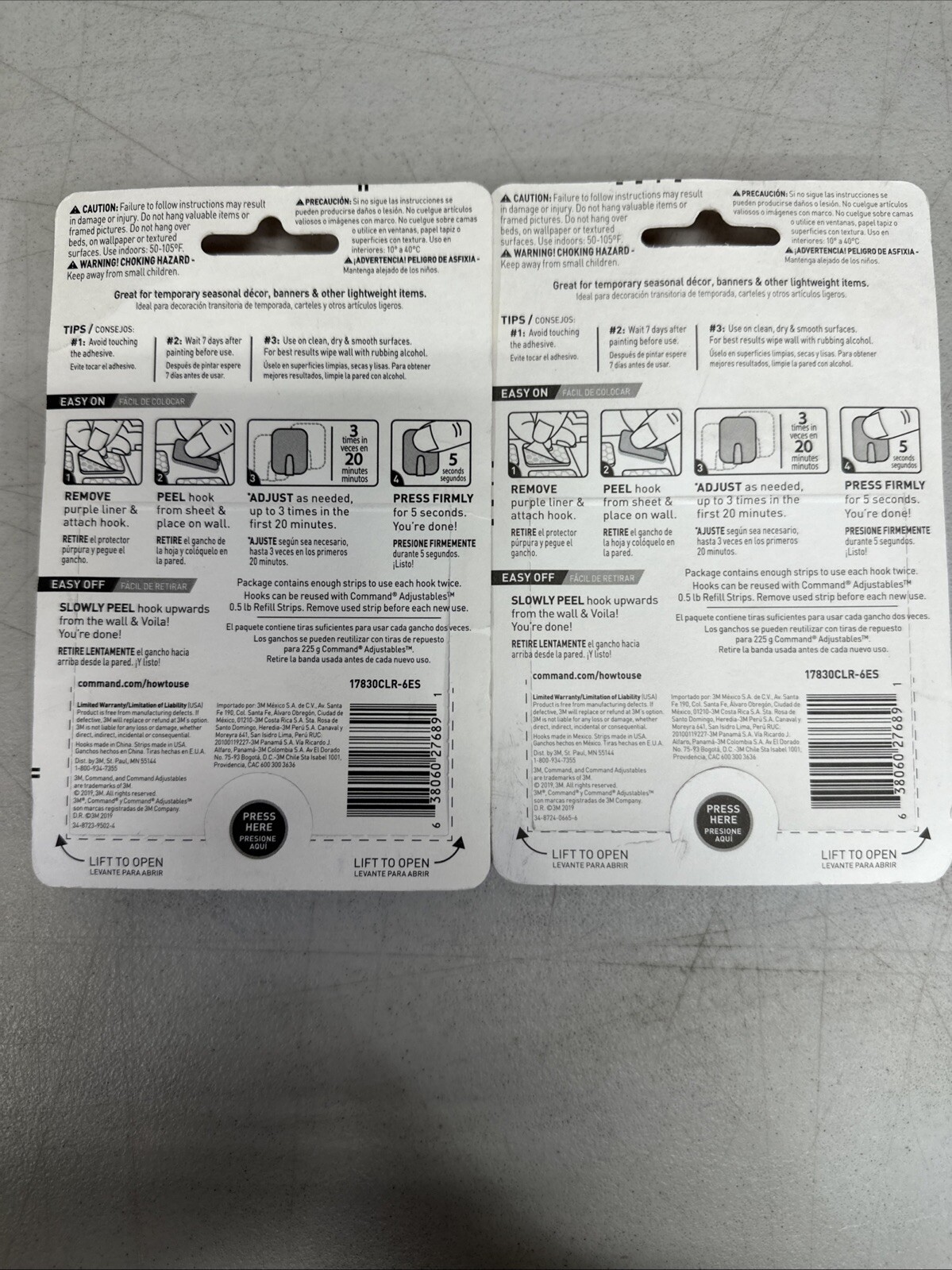 3M Command Adjustables 2 Packs 6 Clear Hooks & 12 Strips Each Pack Holds 0.5 lb