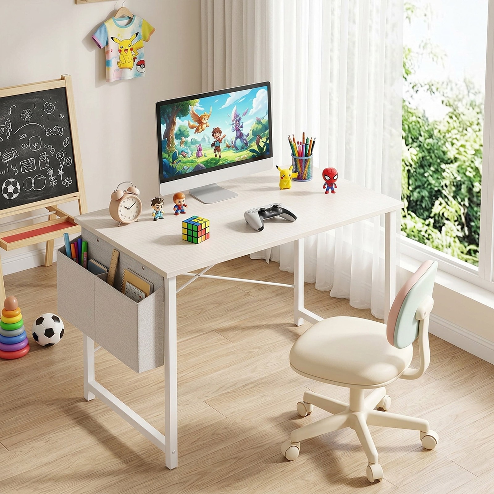 31-55 Inch Modern Computer Desk w/Storage Bag&Hook,Home Office Study Write Table