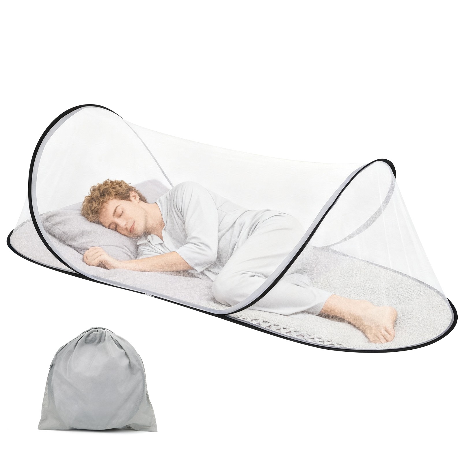 Pop Up Mosquito Net Tent Foldable Lightweight Bed Mesh w/ Storage Bag 78x31x22in