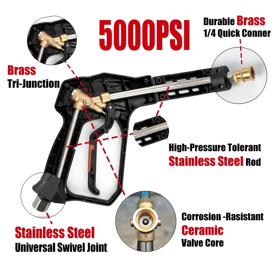 5000PSI Swivel Short Pressure Washer Gun 3/8 Plug M2214mm M2215mm Wand