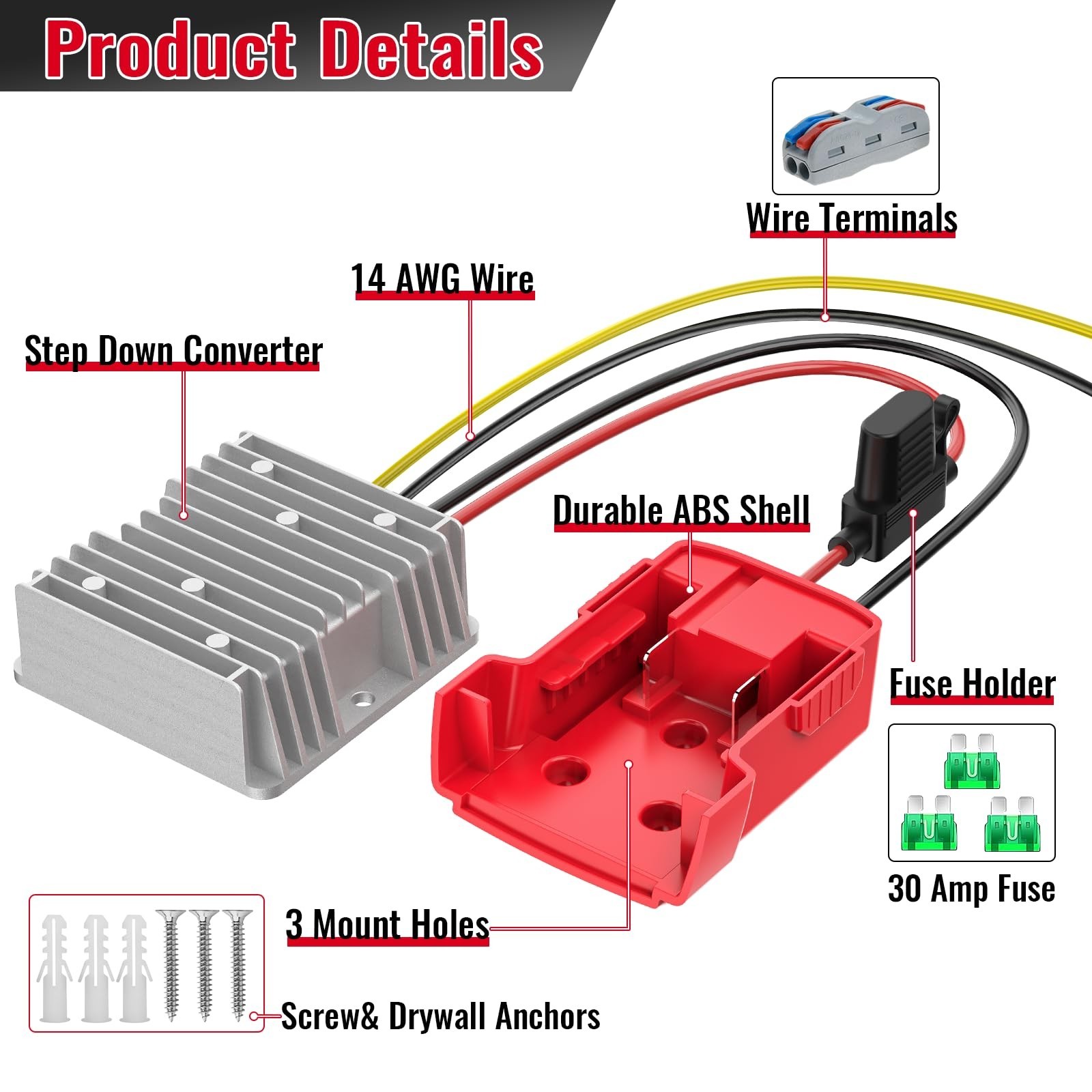 2 pack DC 18V to 12V Step Down Converter Compatible with Milwaukee 18V Battery