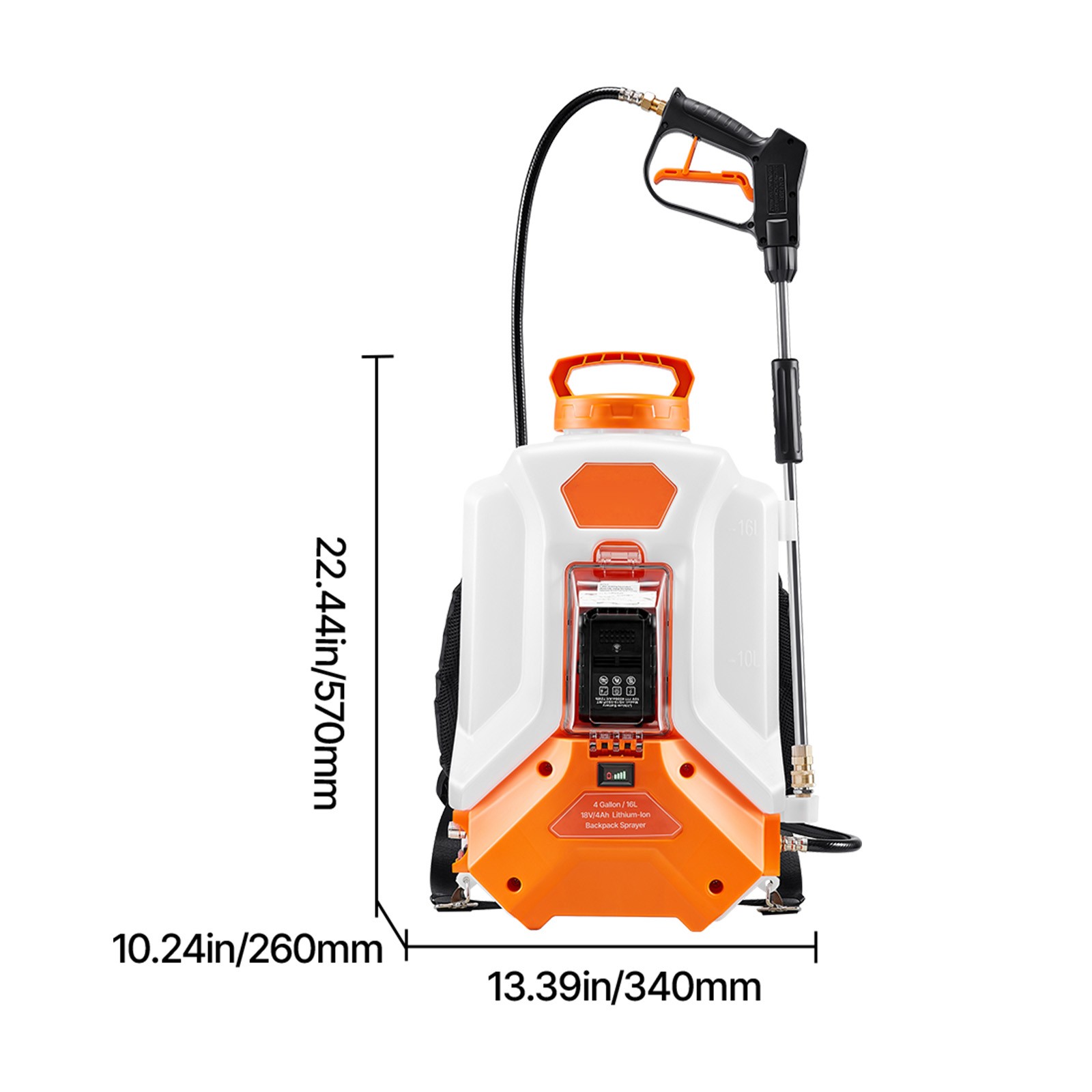 4 Gallon Battery Powered Backpack Sprayer 0-90 PSI 4H Runtime for Yard Lawn