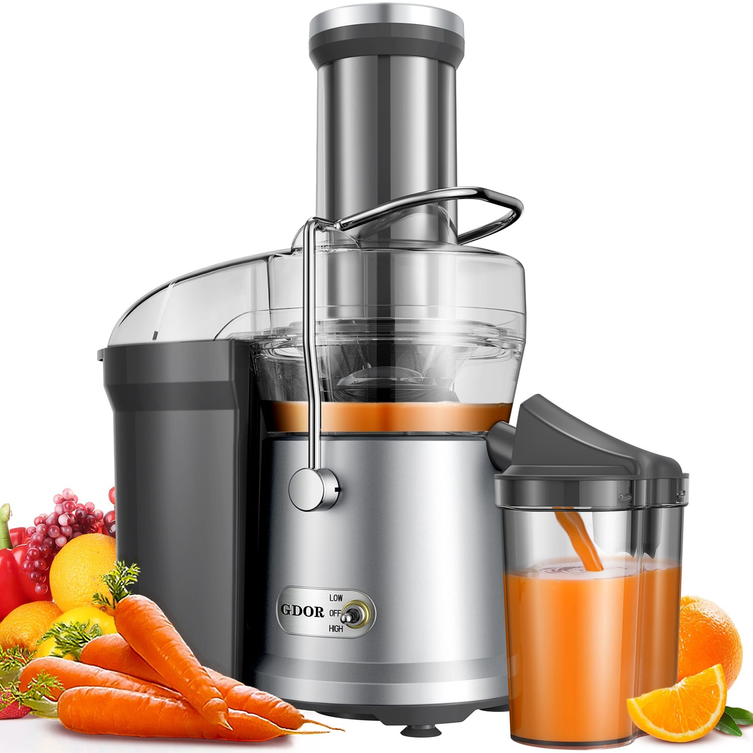 1200W Centrifugal Juicer 3.2″ Large Feed Chute Titanium Cutter Full Copper Motor
