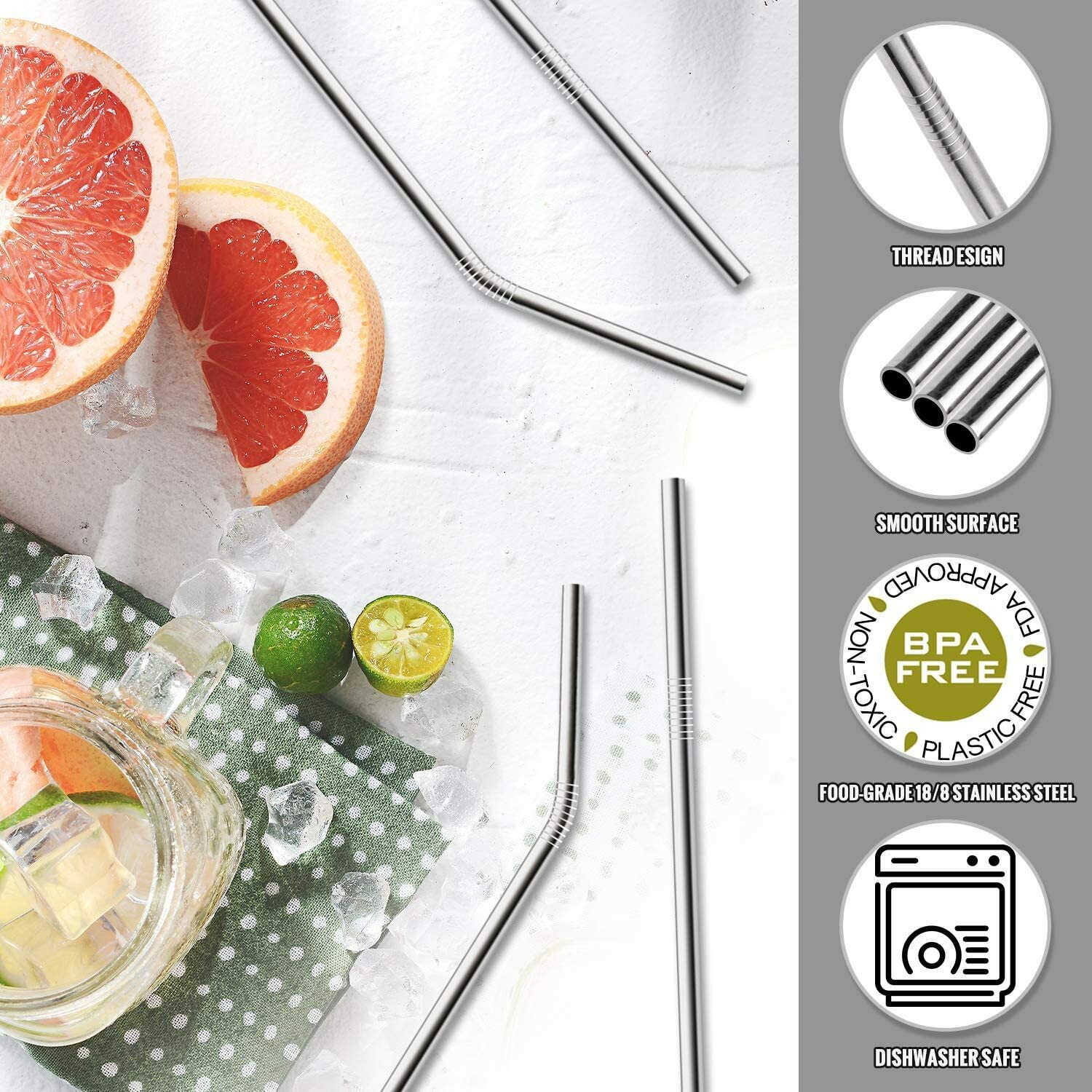 10.5In Stainless Steel Drinking Straws 4 Straight Reusable