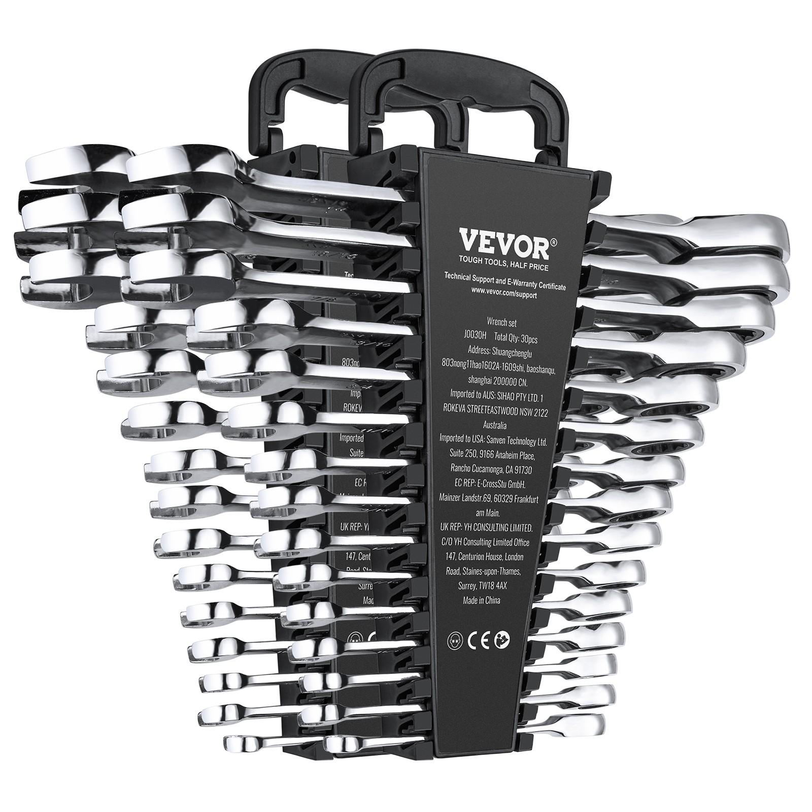 Combination Wrench Set 30 PCS SAE 1/4″ to 1″, Metric 8mm to 24mm Organizer Rack