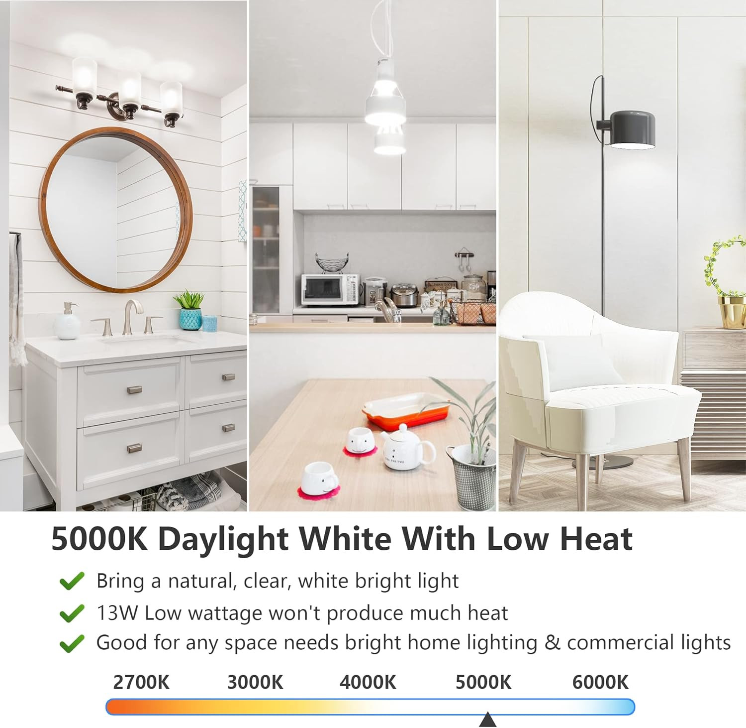 A19 LED Light Bulbs, 100 Watt Equivalent LED Bulbs, Daylight White 5000K, 1500LM