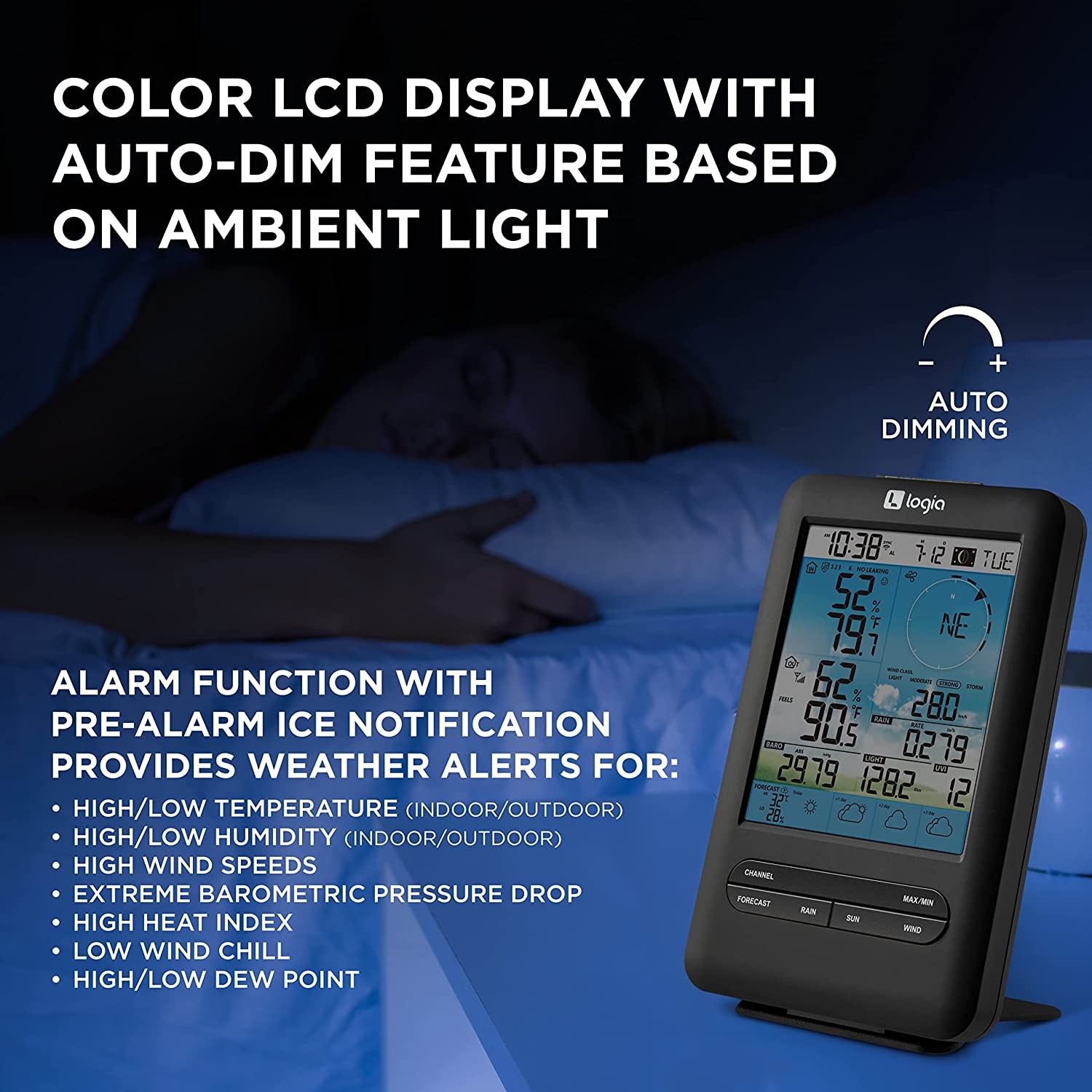 Logia 7-in-1 Wi-fi Weather Station, 4 Day Forecast, Solar Panel & 5.5″ Screen