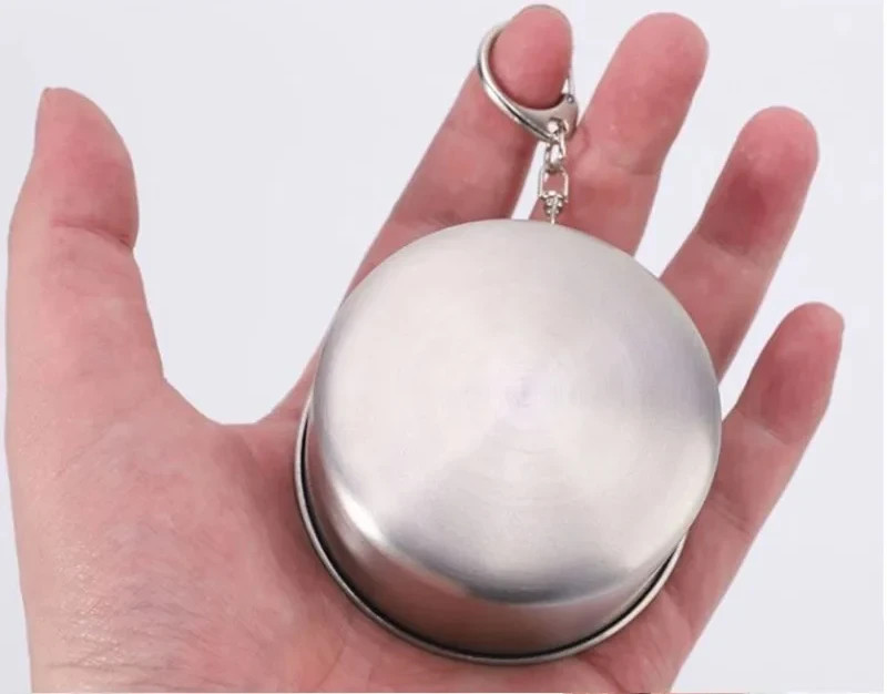 Stainless Steel Folding Cup Collapsible Camping Mug Lid Keychain Travel Cup