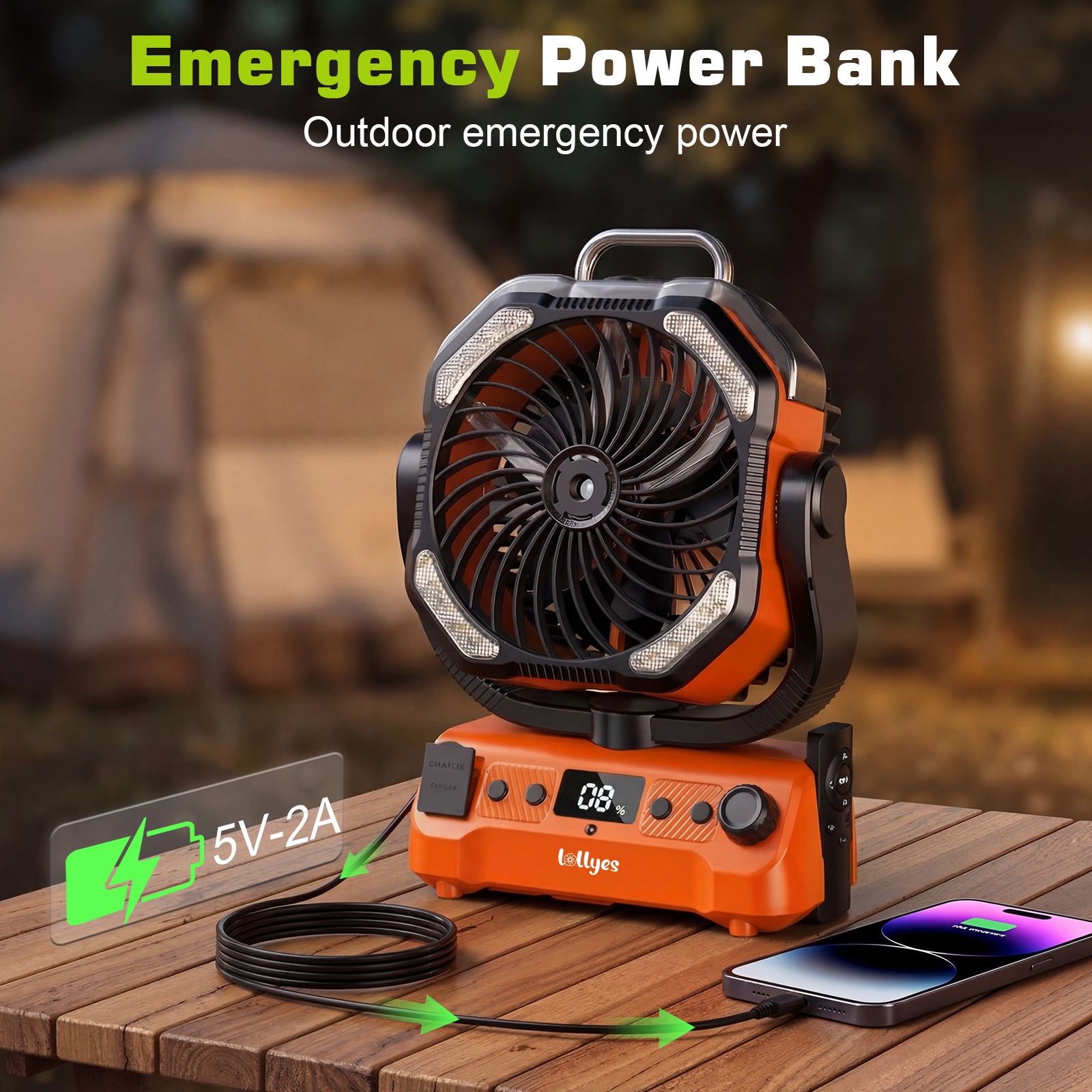 Camping Misting Fan with Dual Motor,20000mAh Battery Powered, Rechargeable,NEW,o