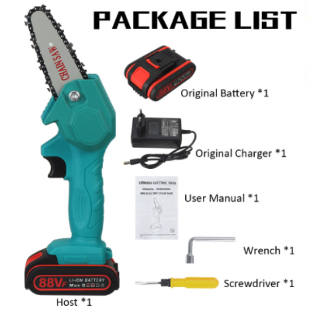 Portable Mini Chainsaw 6-Inch, Cordless Electric Saw, 2 Rechargeable Batteries