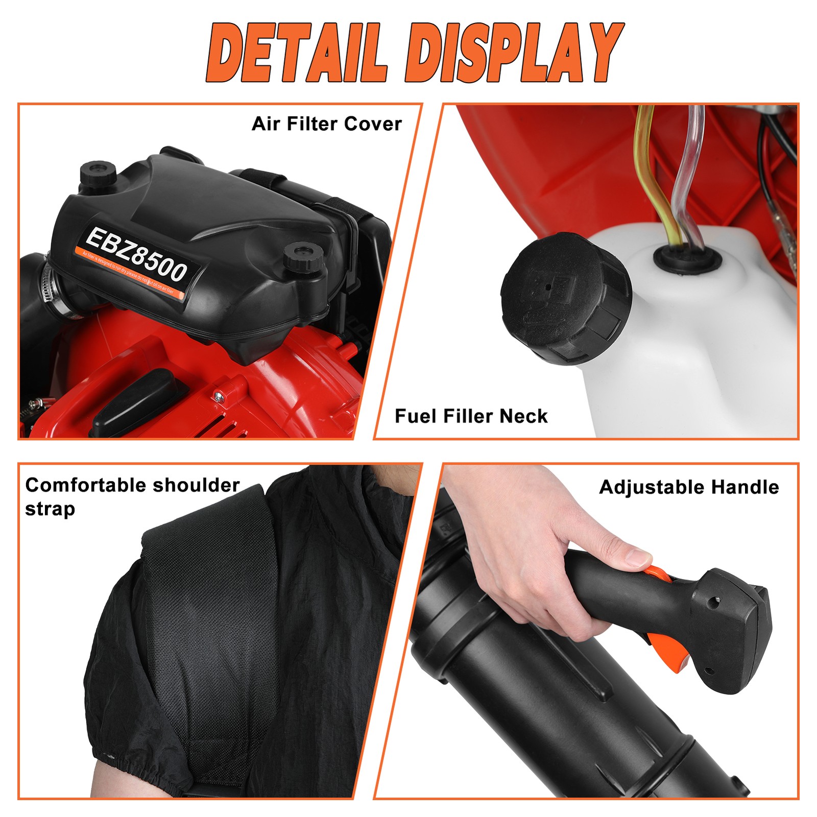 Backpack Gas Leaf Blower, 75.6cc 2 Stroke Engine, 850CFM, 200MPH 2.3L Fuel Tank