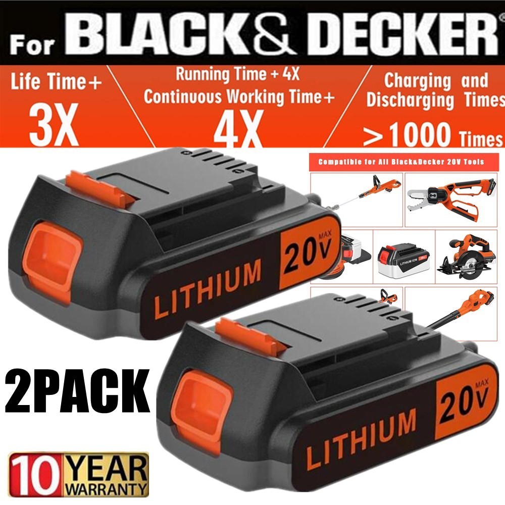 2PACK 20V Lithium-ion 2.0Ah Battery for BLACK DECKER LBXR20 LBXR2520 LBXR2020