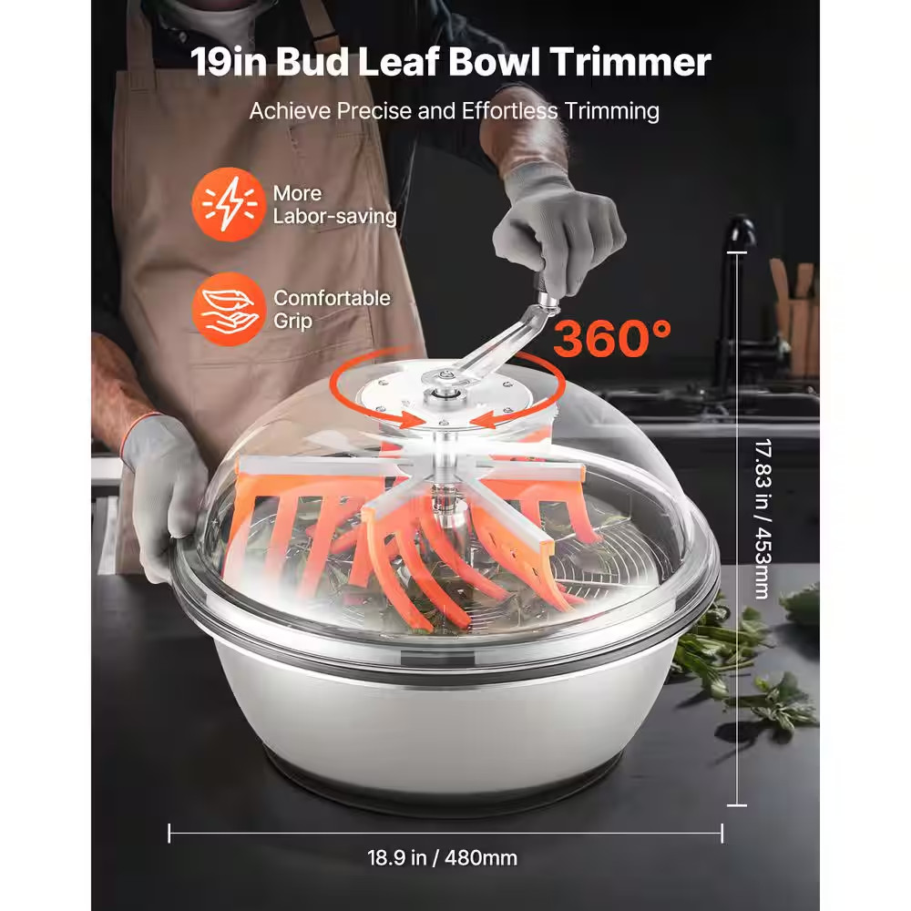 19 In. Manual Bud Leaf Trimmer W/Stainless Steel Blades, Transparent Lid, Wet &