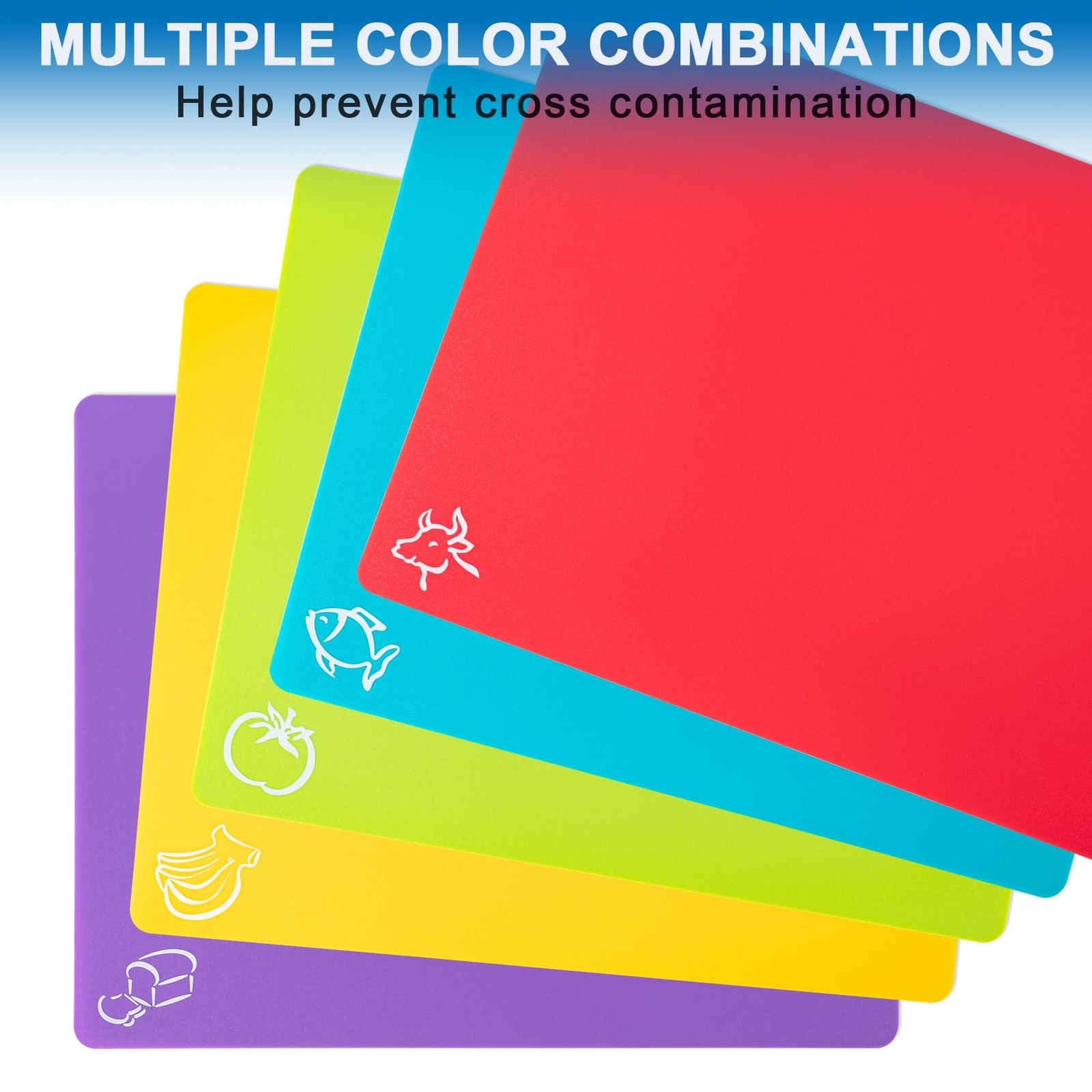 5 Pieces Flexible Plastic Cutting Board Mats with Food Icons, BPA Free Cutting–