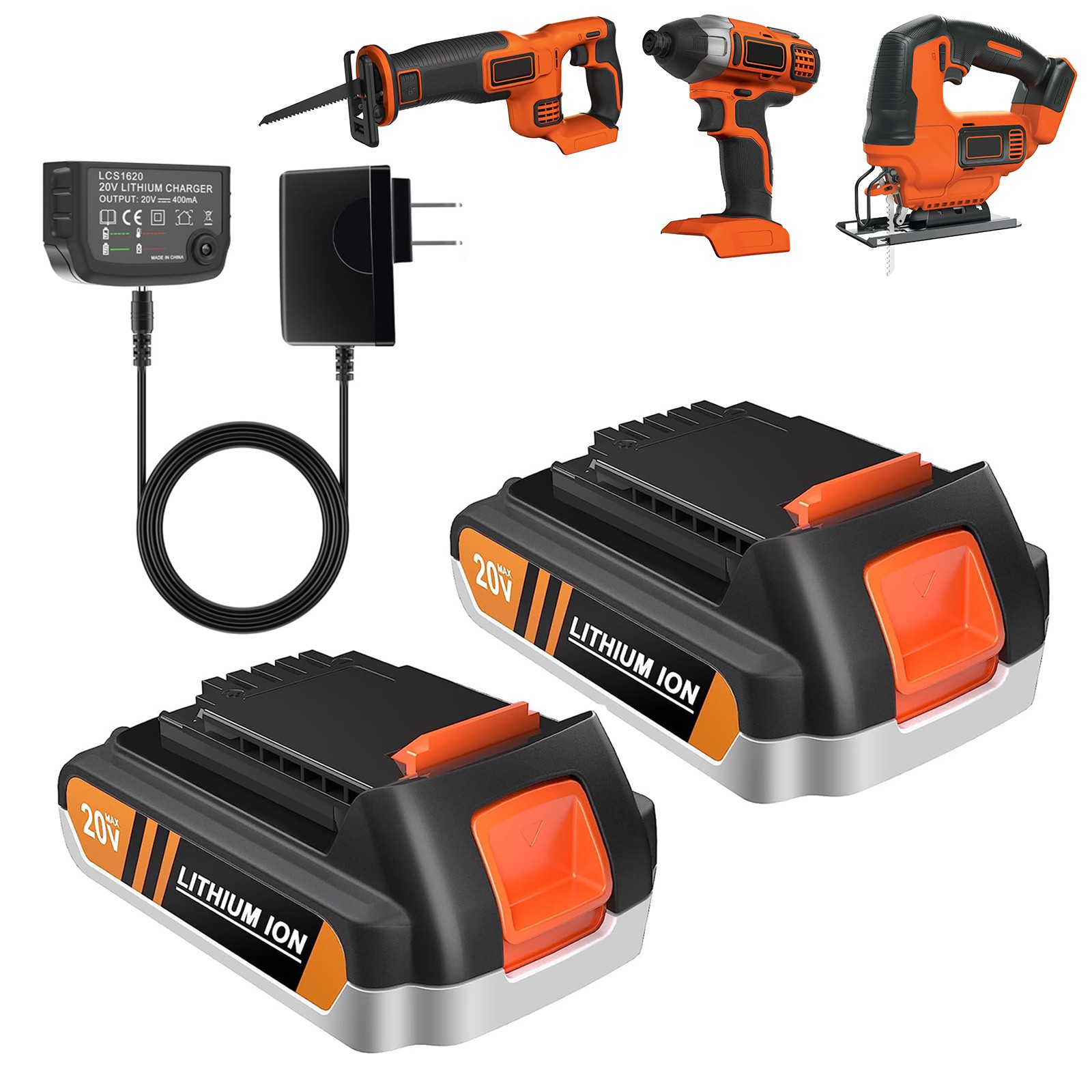 2 Pack 20V MAX 3.0Ah Battery and Charger Combo for BLACK+DECKER 20V Batteries