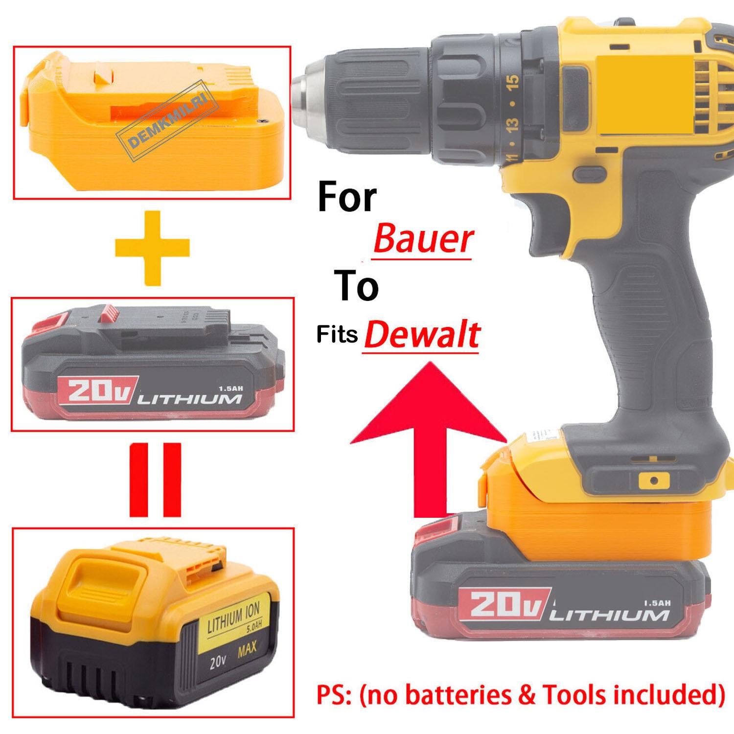 Battery Adapter For Bauer 20V Li-ion Battery To For Dewalt 18V/20V Power Tool US