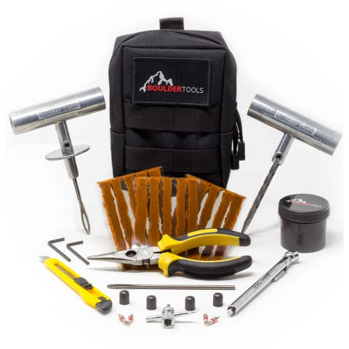 Boulder Tools – Compact Tire Repair kit with Molle Storage Pouch. Heavy Duty or
