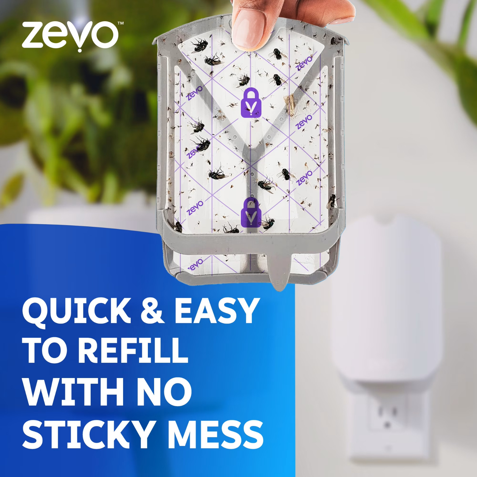 Zevo Flying Insect Trap Starter Kit 1 Plug-In Base + 3 Refill Cartridges