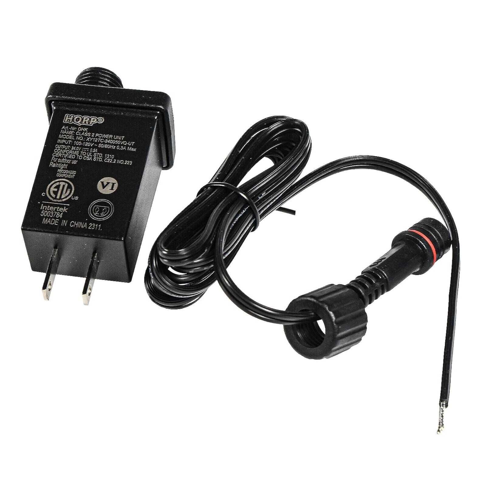 24V 0.5A 12W Class 2 Power Supply Extension Cord, IP44 Raintight LED Transformer