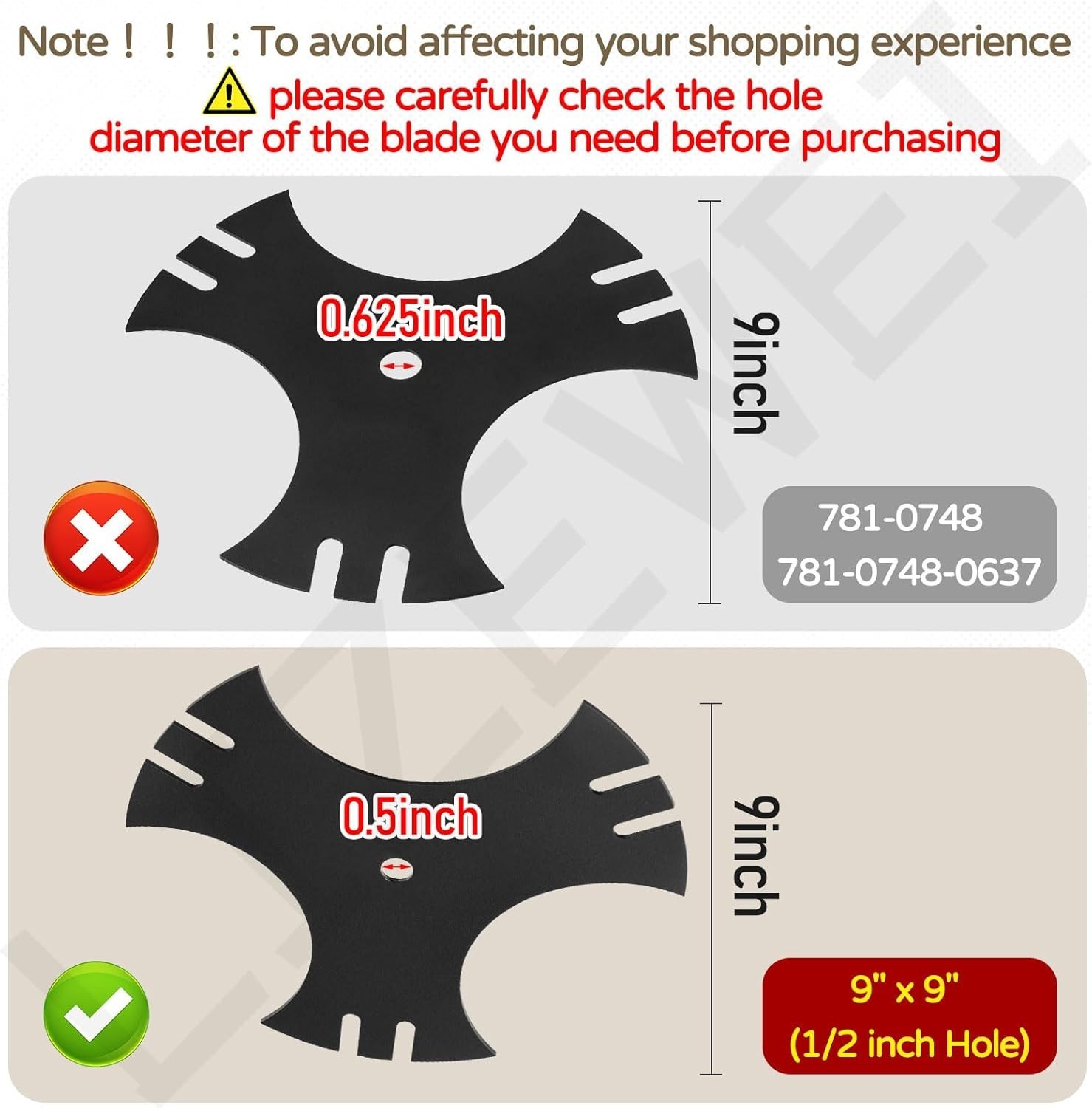 3 Pcs Universal 9″ X 9″ (1/2 Inch Hole) Edger Blade, 3-Side Edger Star Blade for