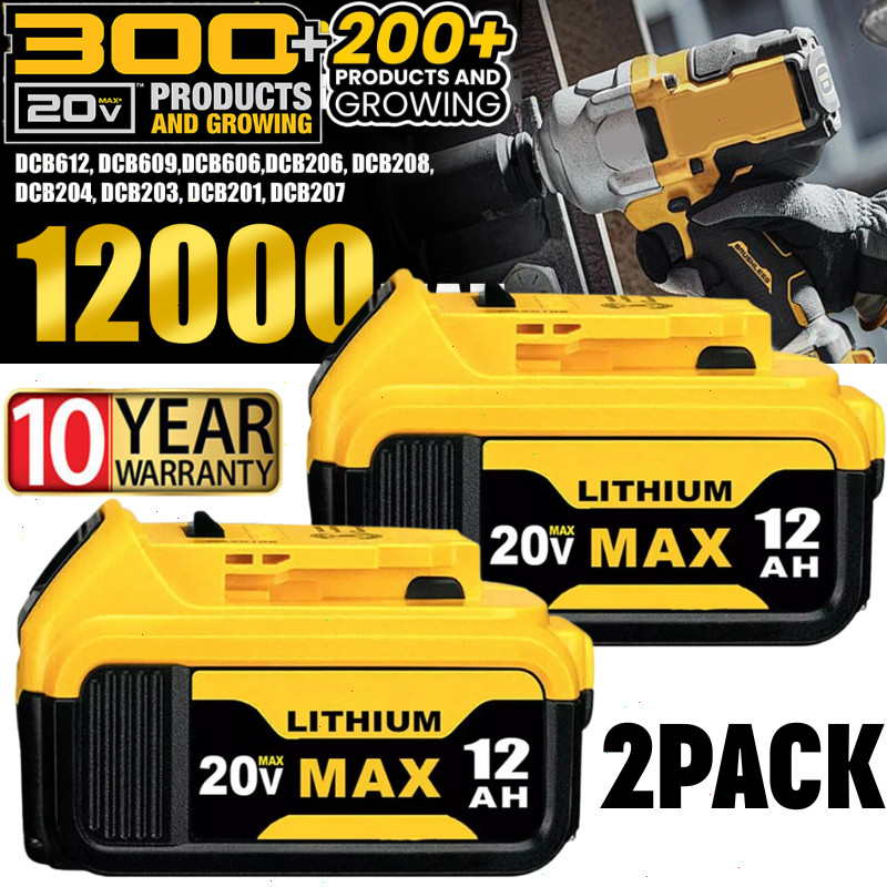 2PACK For DeWalt 20V 20 Volt Max XR 12.0AH Lithium Battery DCB206-2/Dual Charger