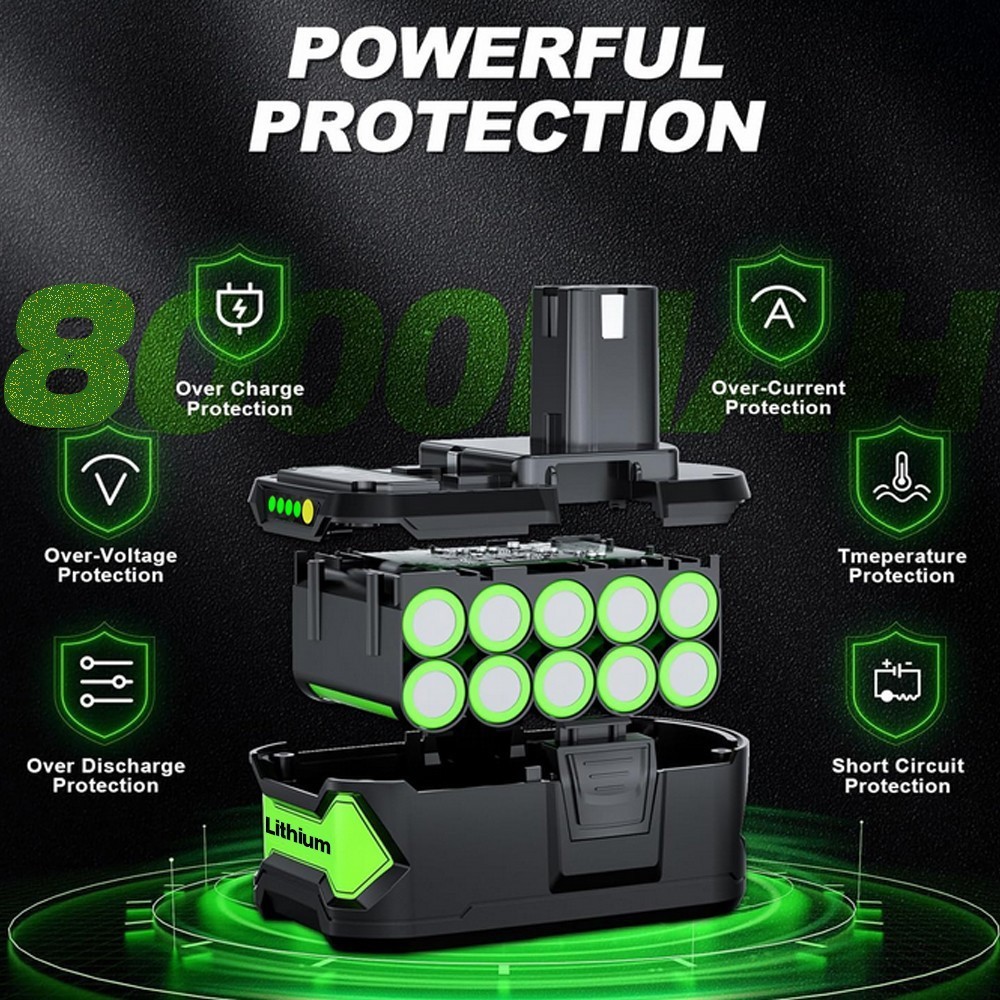 For RYOBI 18V 8.0Ah P108 High Capacity Battery 18Volt Lithium-Ion One Plus P102