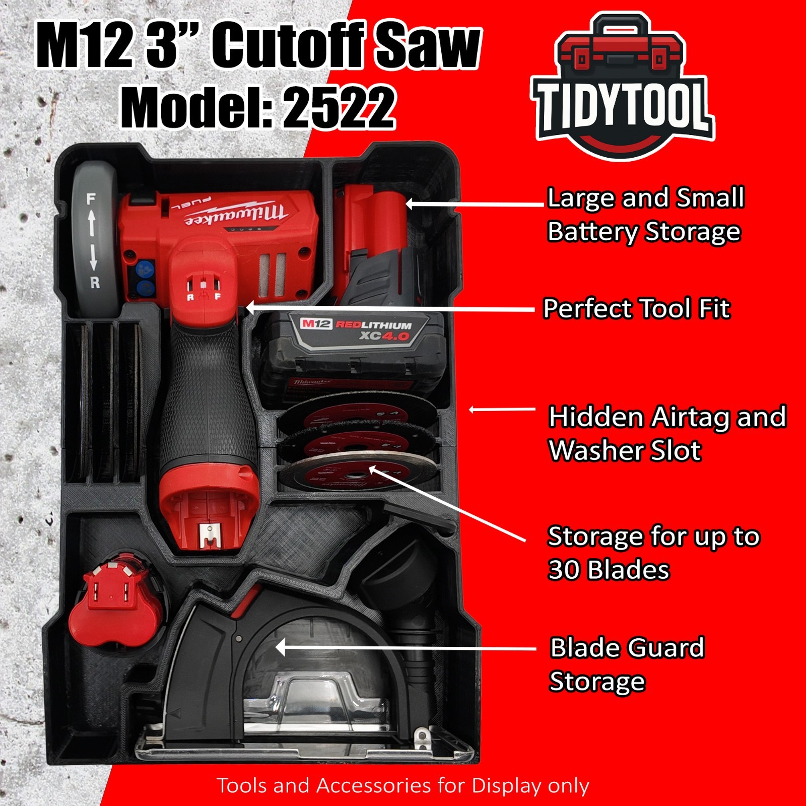 M12 Fuel 3″ Compact Cut Off Tool Organizer for Milwaukee Compact Packout