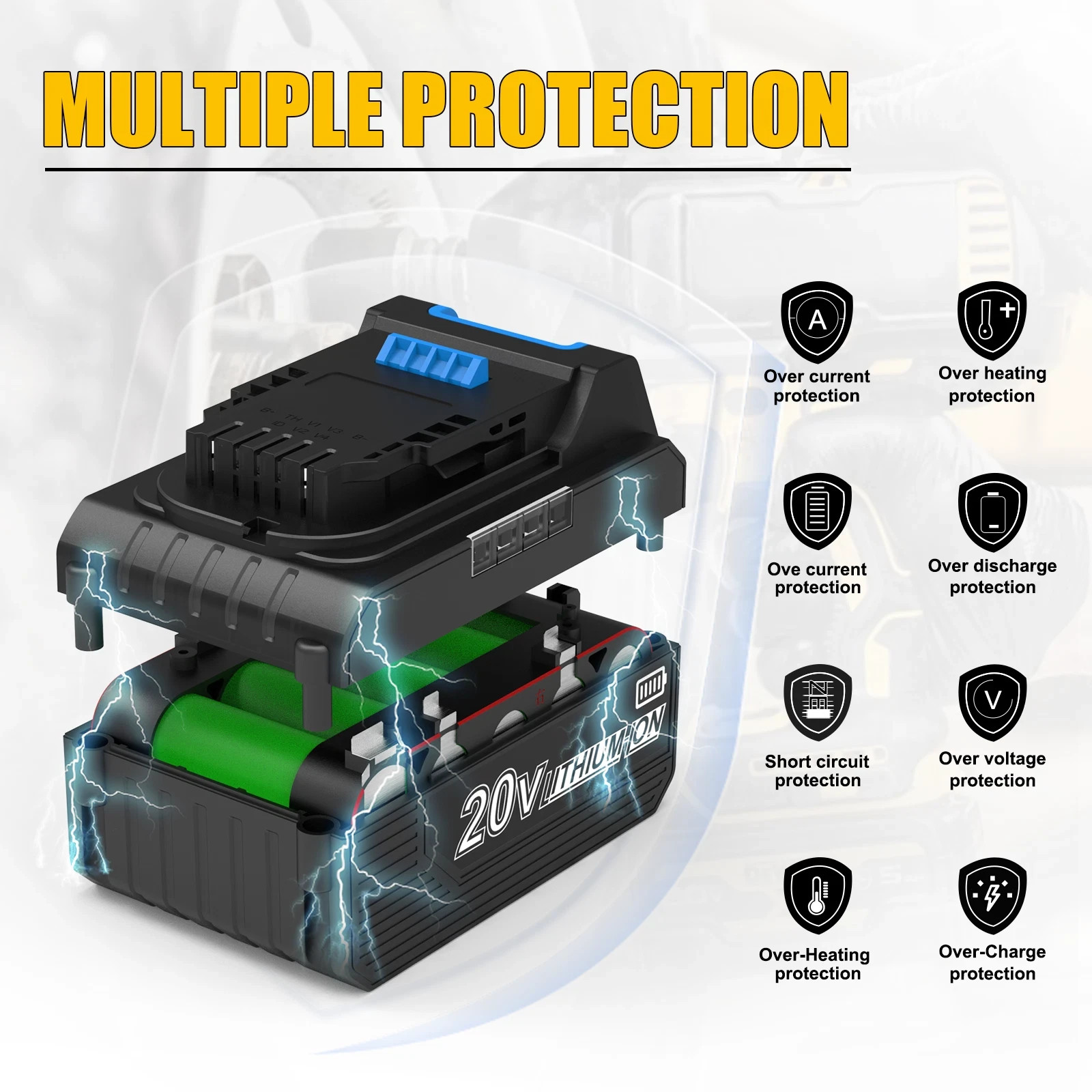 2PC 20V 6.5Ah Battery for Dewalt 20Volt Max Lithium Battery DCB206-2 DCB205-2