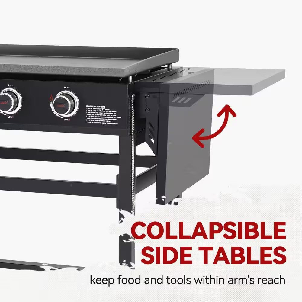 35 In. Flat Top Gas Griddle with a Griddle Cover, 4-Burner Propane Gas Grill Gri