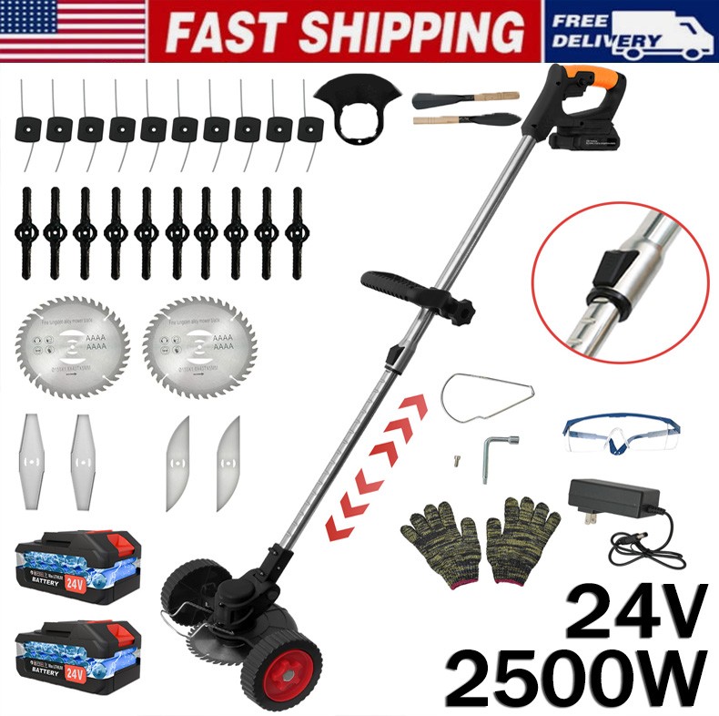 2 Battery Electric Cordless Grass String Trimmer Lawn Edger Weed Wacker Cutter