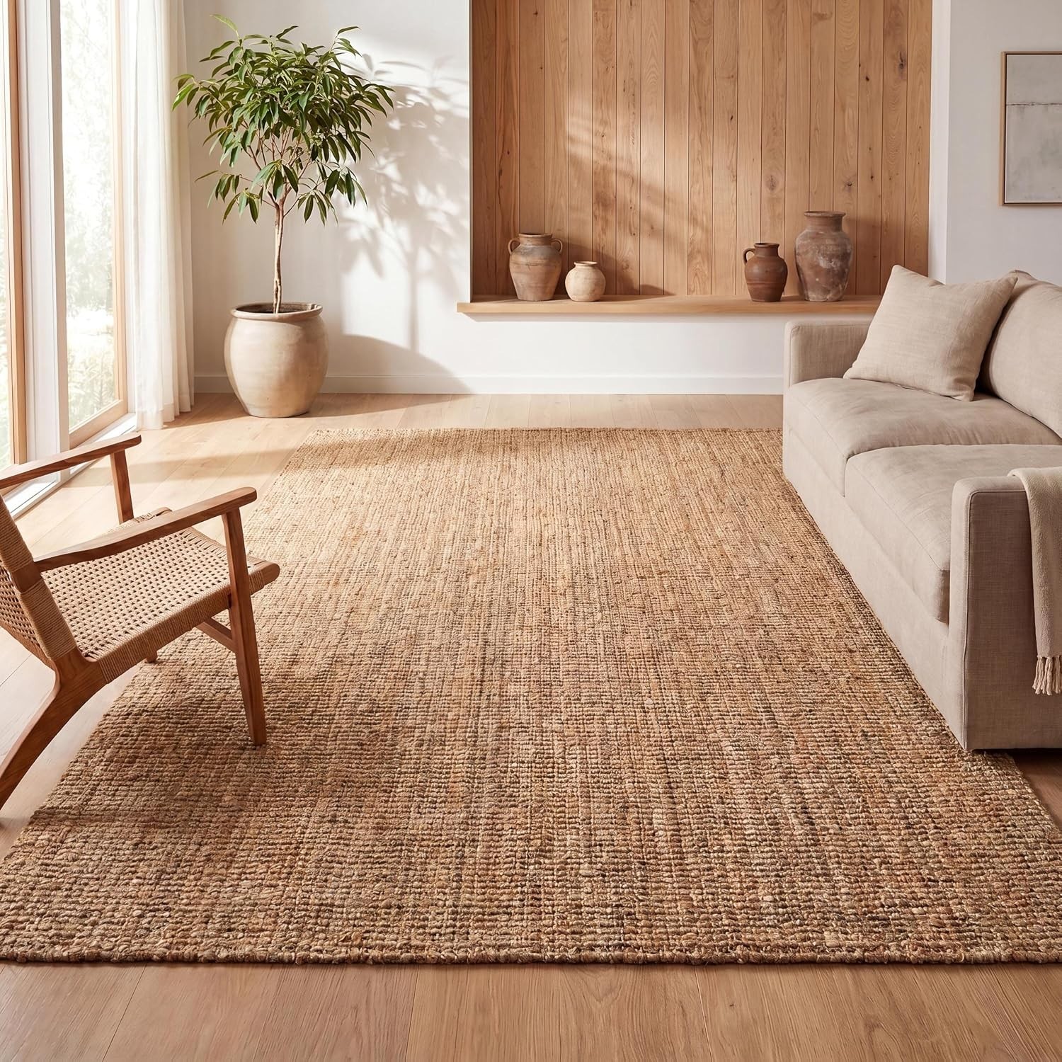 Natural Jute Area Rug 9×12 – Easy-Clean Indoor/Outdoor Boho Design