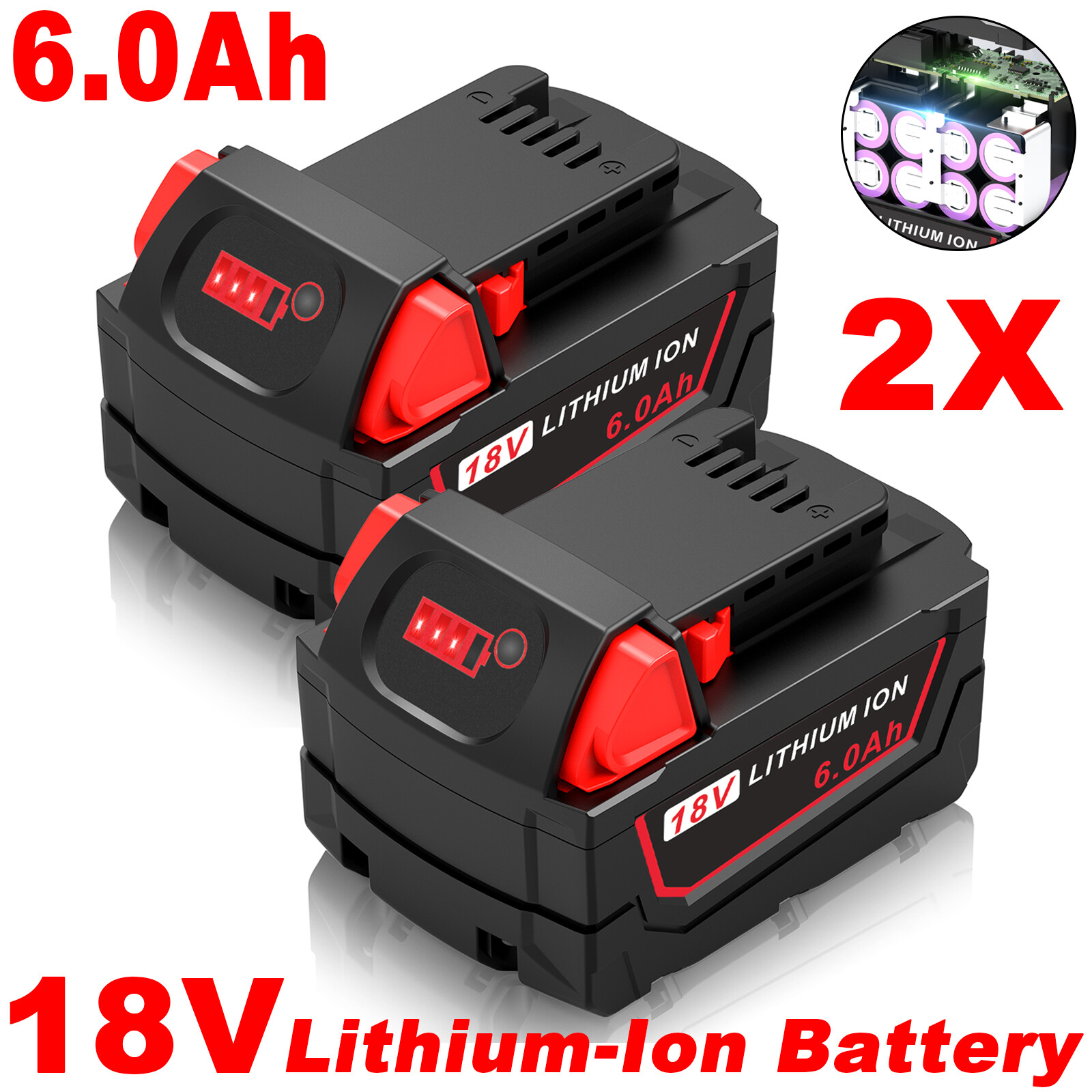 2PACK For Milwaukee for M18 6.0AH Battery Lithium Extended Capacity 48-11-1860