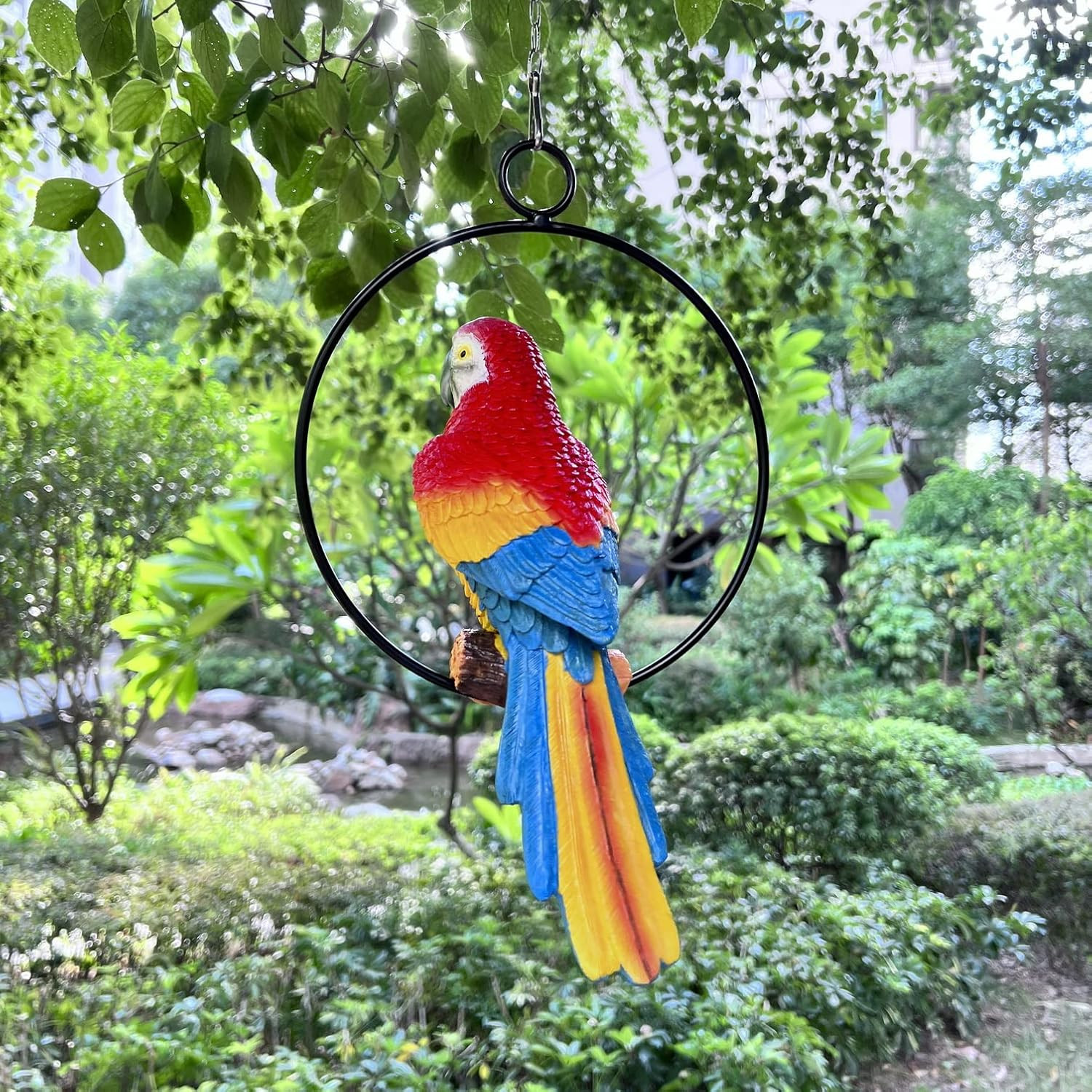 Lifelike Parrot Garden Statues Hanging Decor Ornaments Figurines Sculpture for P
