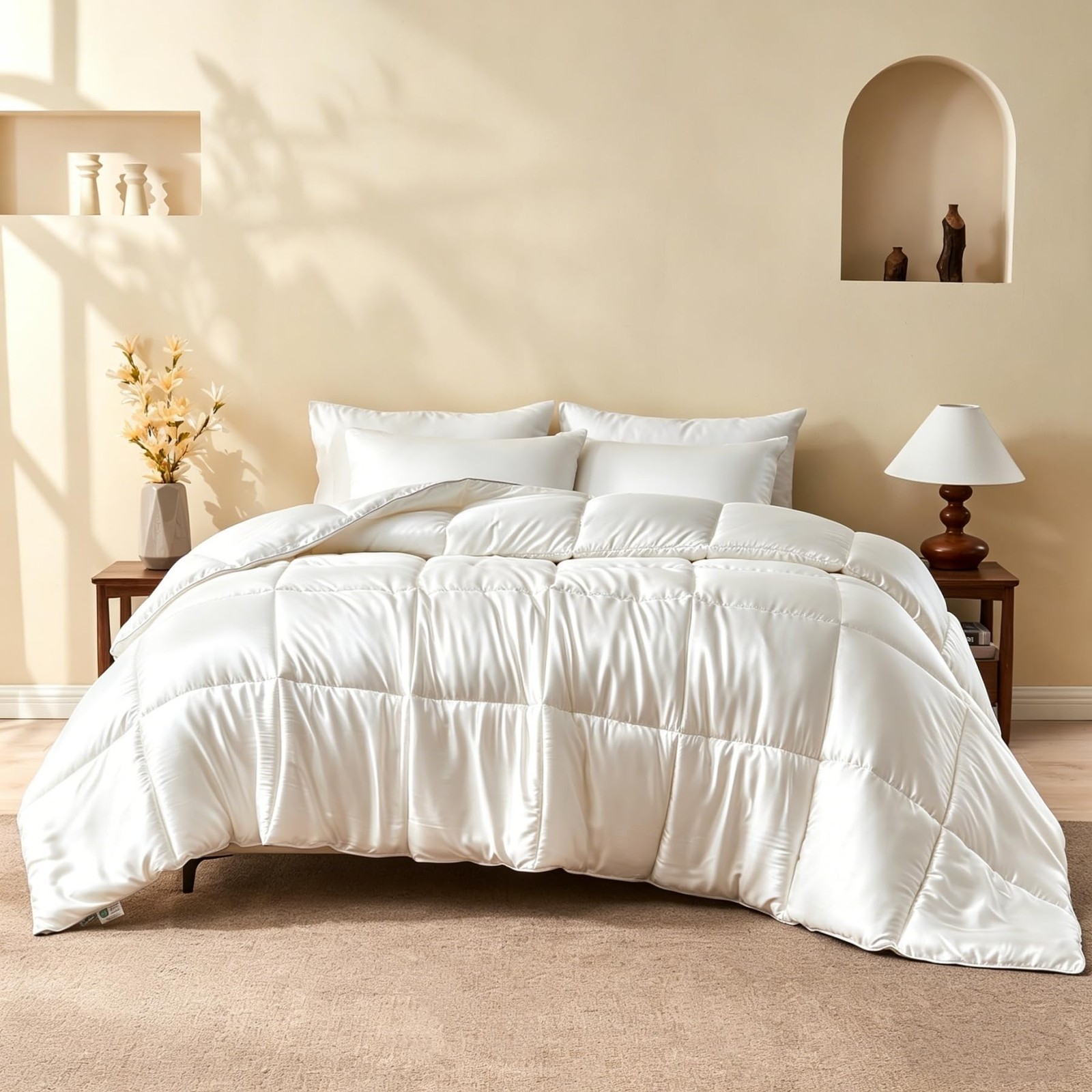 BPC King Size Comforter 100% Rayon Bamboo Silk Blend White 106×90″