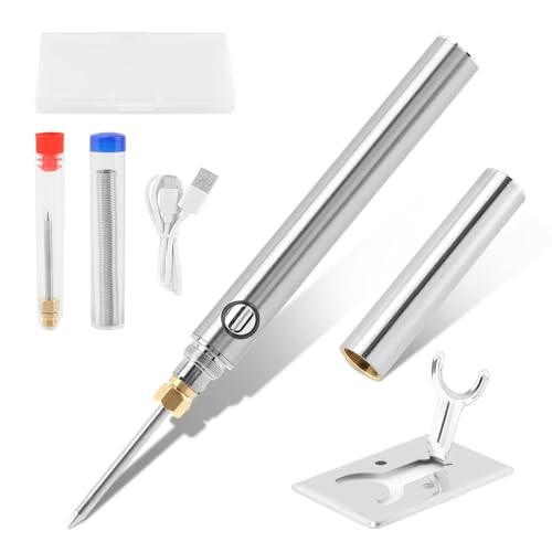 Cordless Soldering Iron Kit, Rechargeable 1100mah 5V 15W Rapid Heat Silver