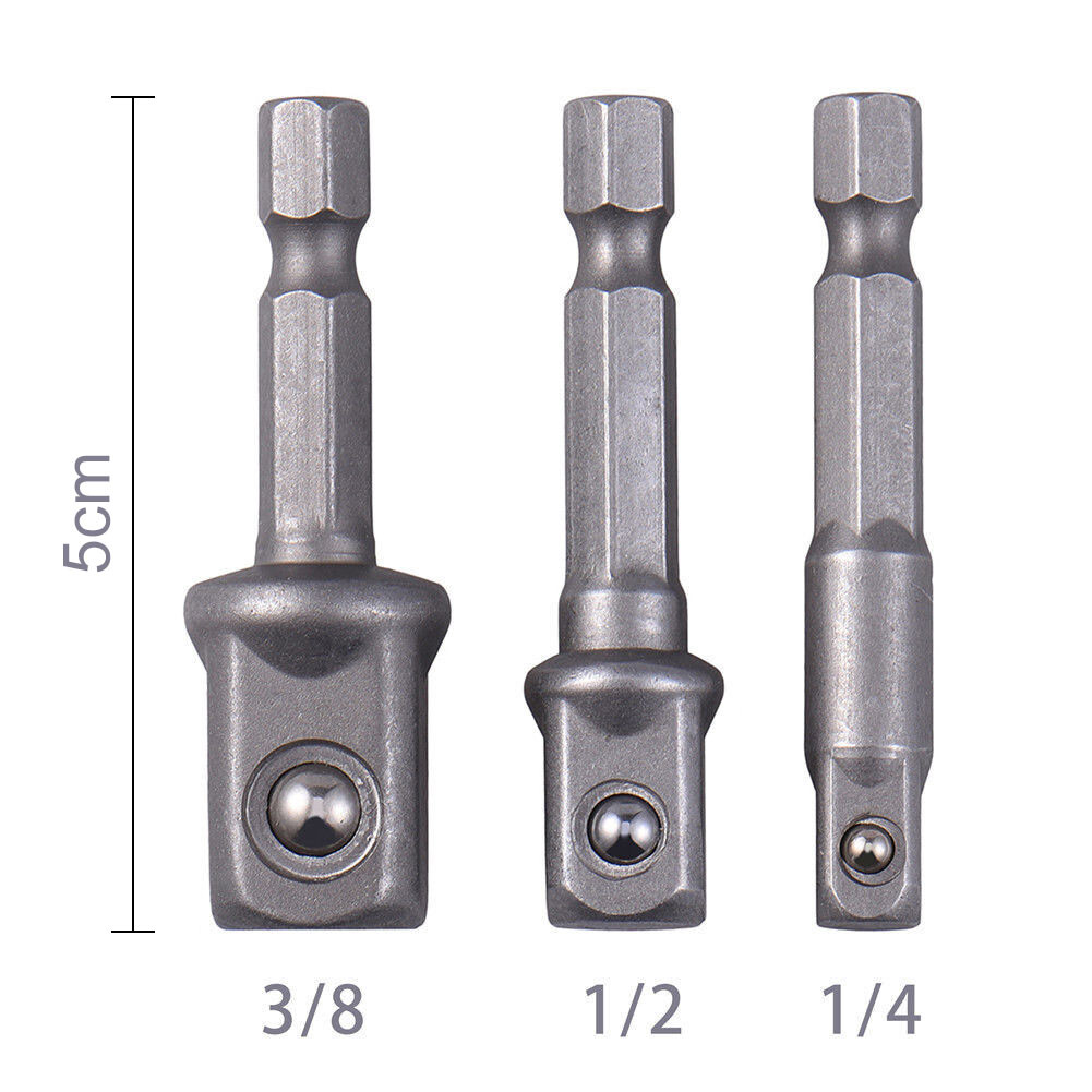 Socket Adapter Drill BIts Set Hex Shank 1/4″ 3/8″ 1/2″ 3Pcs Impact Driver Tools