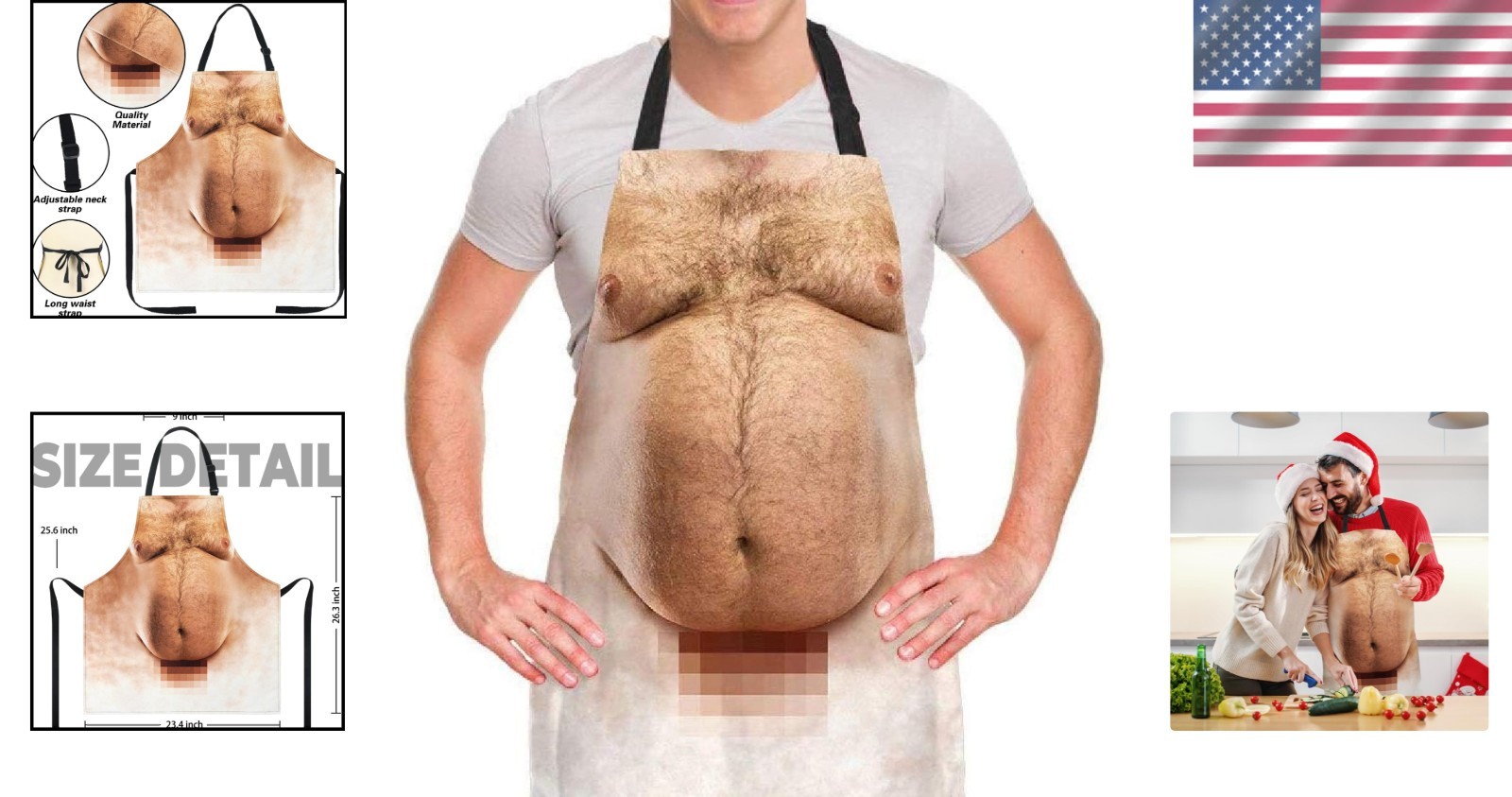 Adjustable Funny Cartoon BBQ Apron – One Size Fits Most! Ultimate Gag Gift