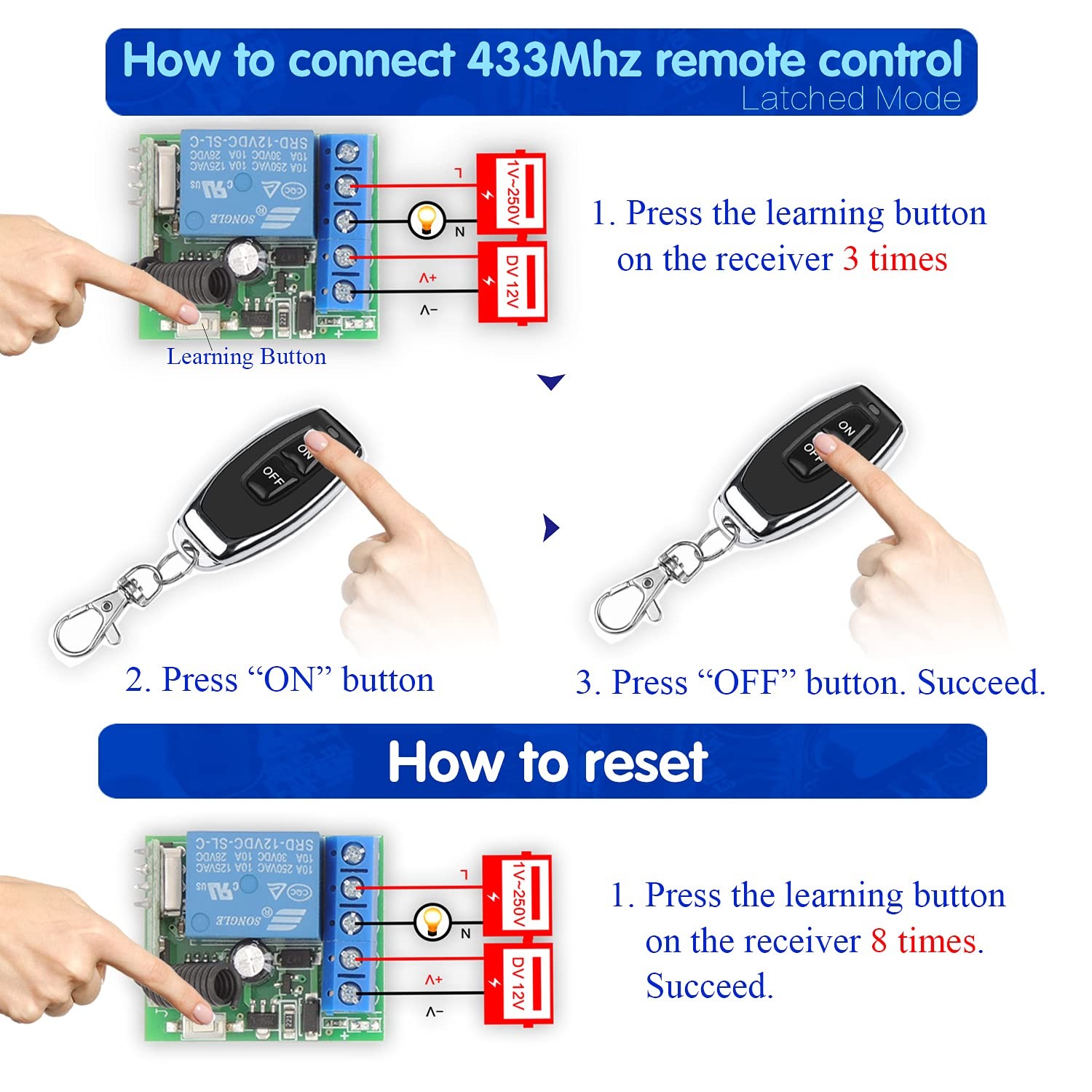 DieseRC 433Mhz Universal Wireless Remote Control Switch DC 12V 1CH RF Relay R…