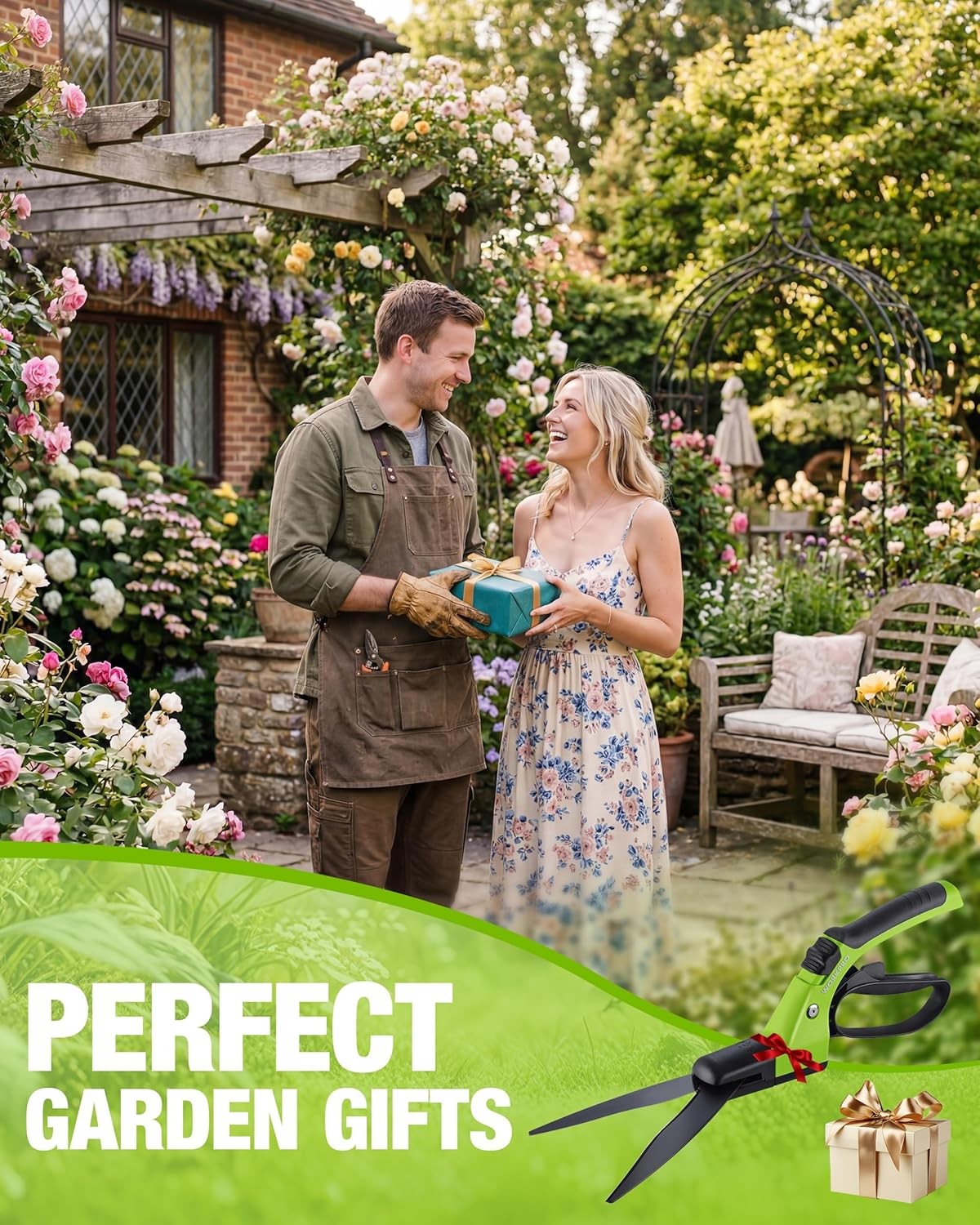 WORKPRO Grass Shears 15″ Handheld Grass Clippers 360° Swivel Blade Grass Cutter