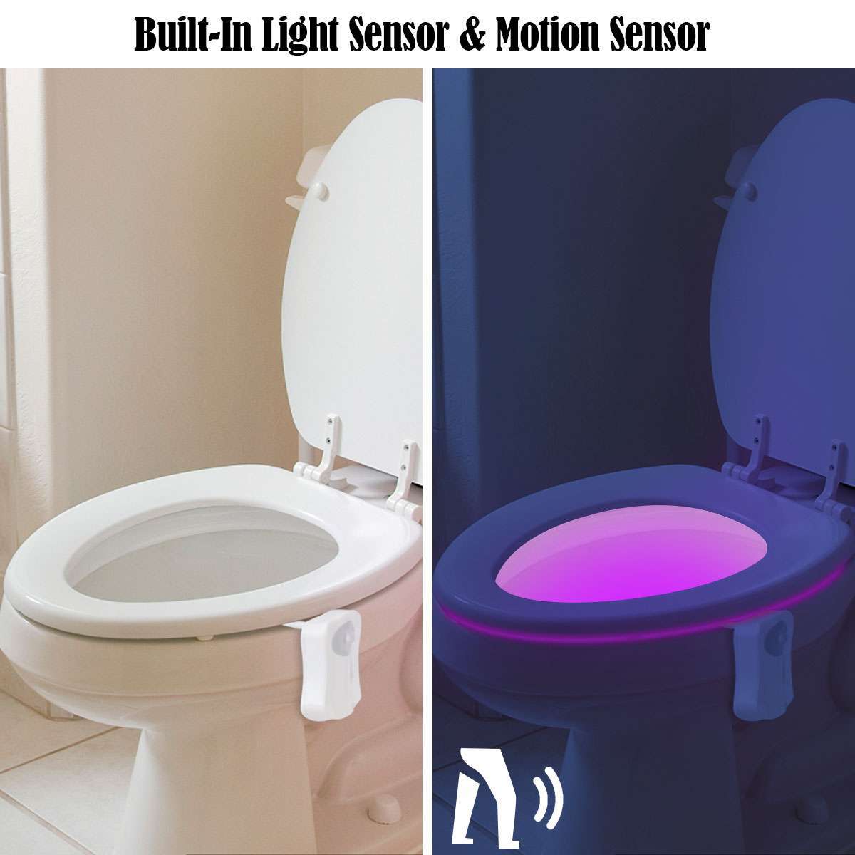 4Pcs Motion Activated LED Bathroom Toilet bowl Night Light 16 Colors Kids Safe