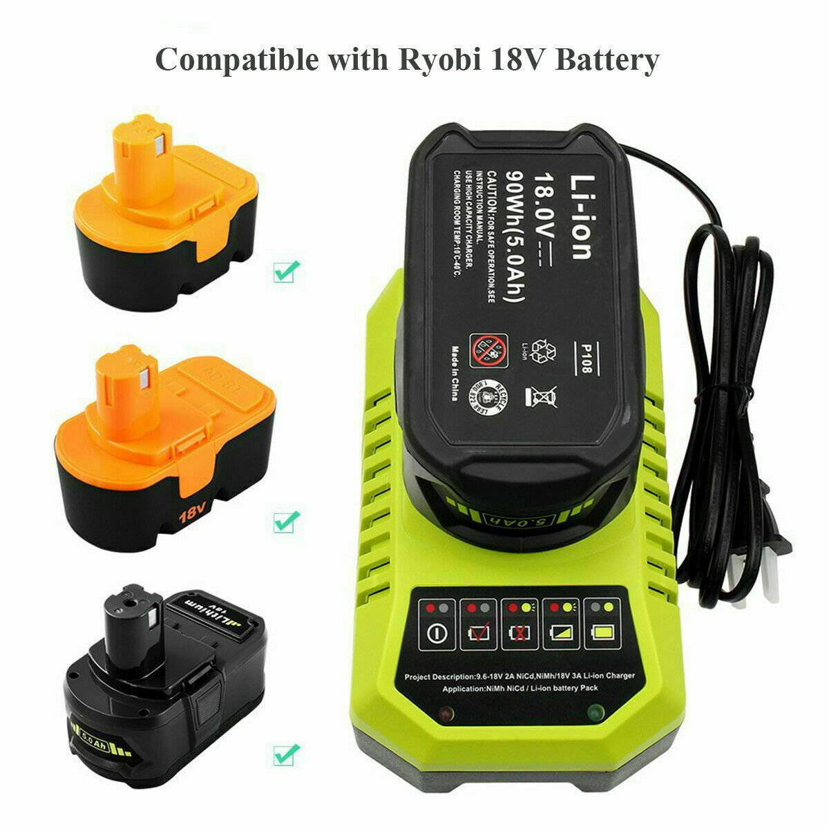 For Ryobi 14.4V 3.6Ah Ni-Mh Battery 130224010 1400671 130224011 or P117 Charger