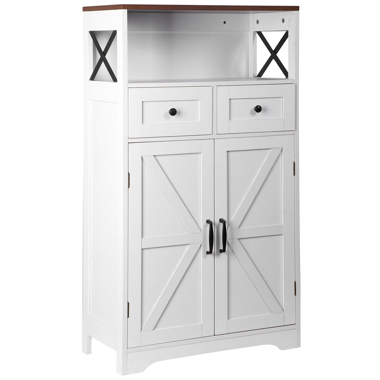 Farmhouse Storage Cabinet Bathroom Floor Cabinet Kitchen Pantry w/ Drawers White