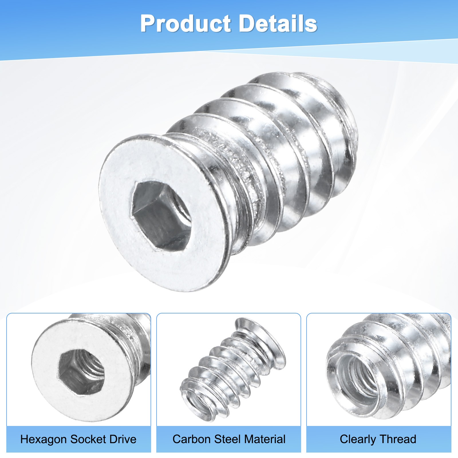 20-Pack Threaded Inserts for Wood, M4x12mm Threaded Insert Nuts [Silver Tone]